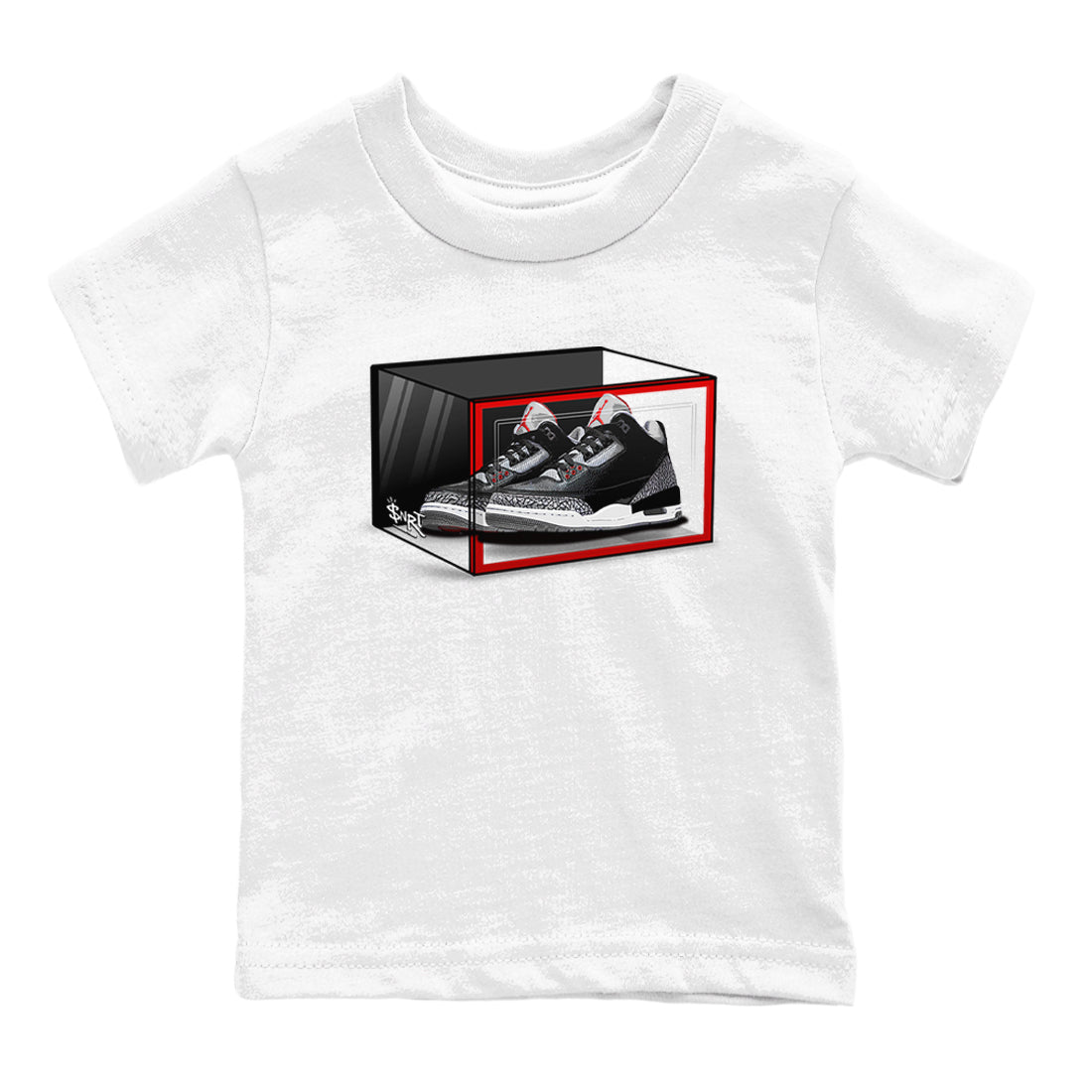 3s Black Cement shirts to match jordans Shoe Box sneaker match tees Air Jordan 3 Retro OG Black Cement match shoes to clothes SNRT Sneaker Tees Youth Baby White 2 tee