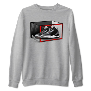 3s Black Cement shirts to match jordans Shoe Box sneaker match tees Air Jordan 3 Retro OG Black Cement match shoes to clothes SNRT Sneaker Tees unisex cotton Heather Grey 2 shirts