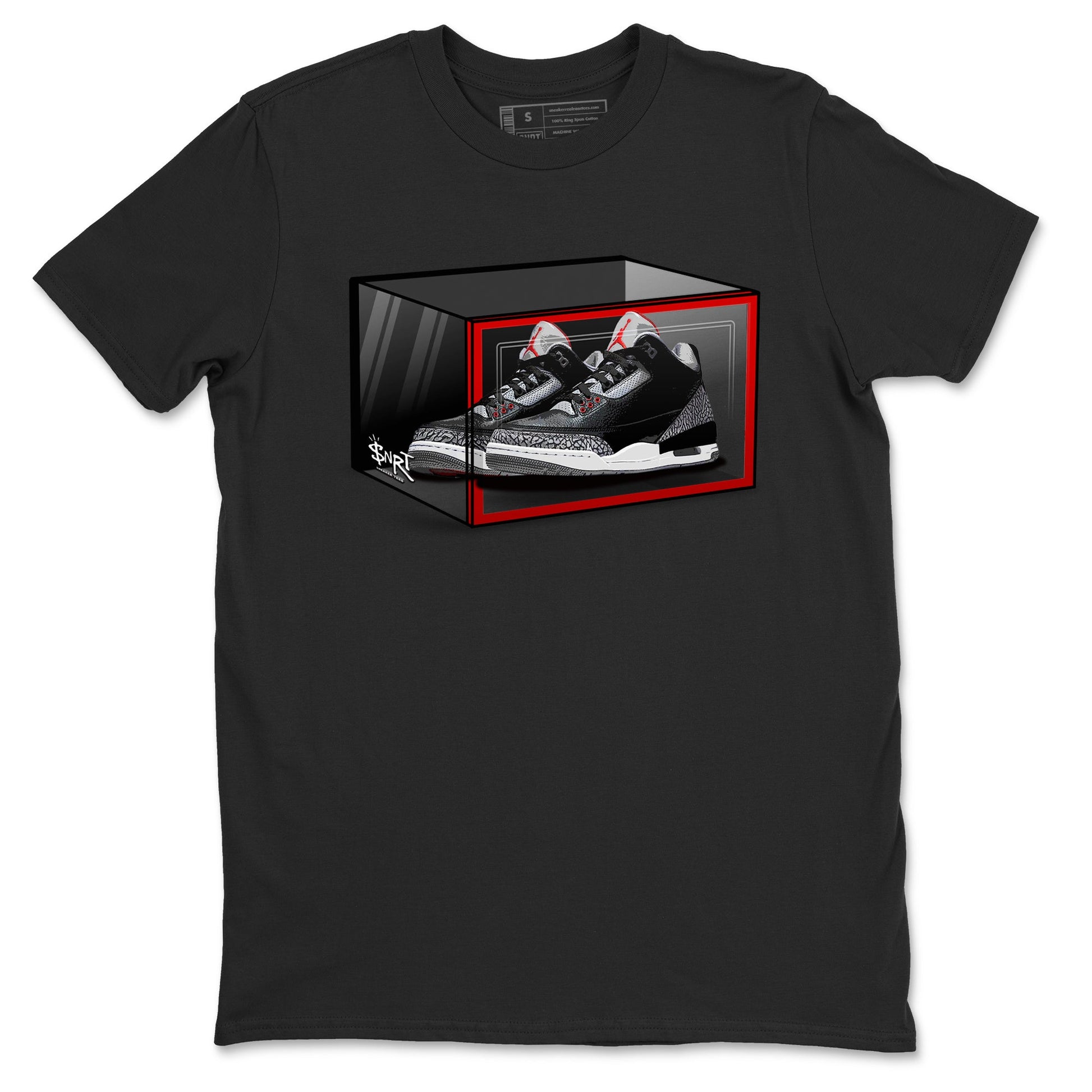 3s Black Cement shirts to match jordans Shoe Box sneaker match tees Air Jordan 3 Retro OG Black Cement match shoes to clothes SNRT Sneaker Tees unisex cotton Black 2 shirts