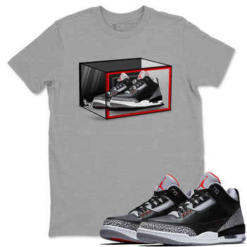3s Black Cement shirts to match jordans Shoe Box sneaker match tees Air Jordan 3 Retro OG Black Cement match shoes to clothes SNRT Sneaker Tees unisex cotton Heather Grey 1 shirts