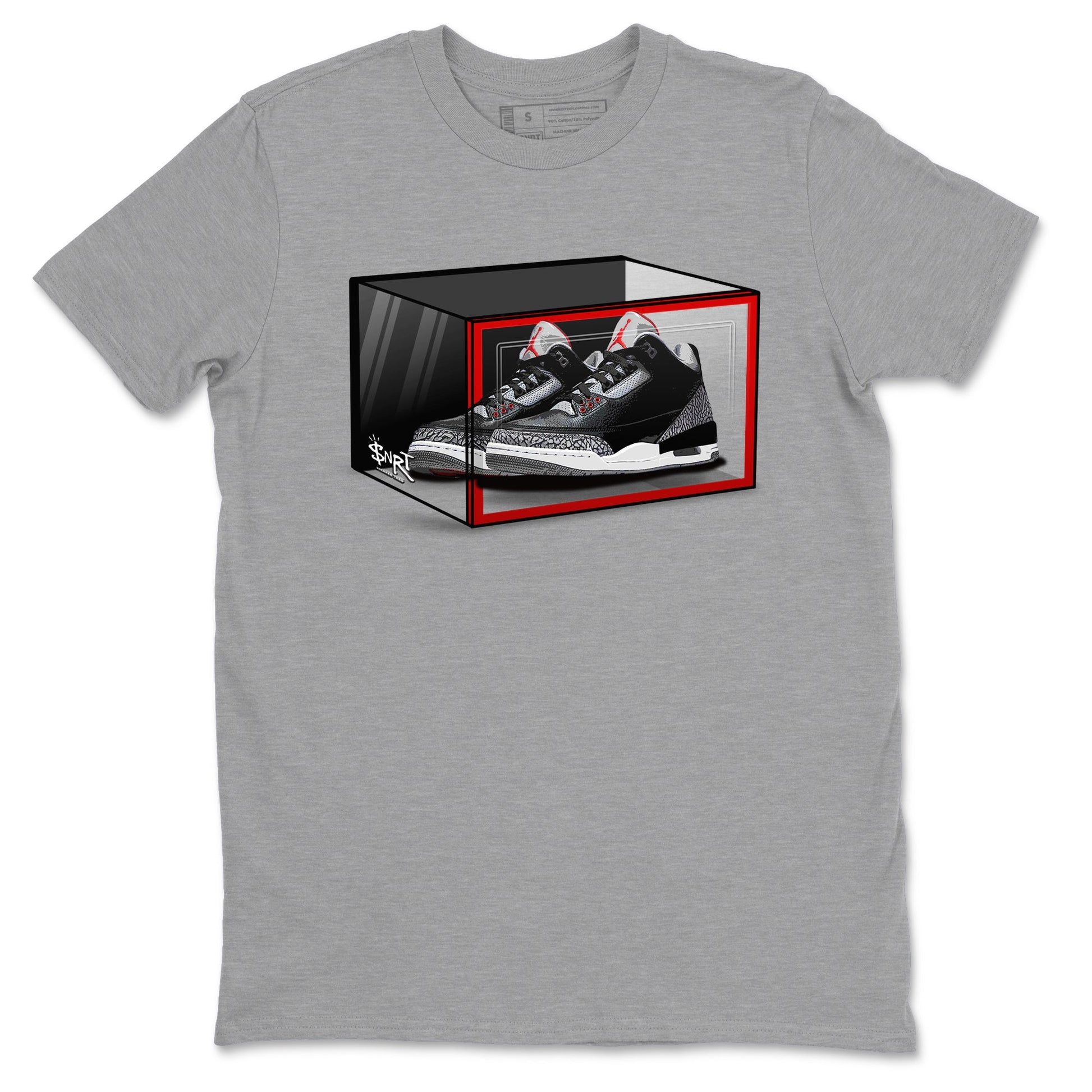 3s Black Cement shirts to match jordans Shoe Box sneaker match tees Air Jordan 3 Retro OG Black Cement match shoes to clothes SNRT Sneaker Tees unisex cotton Heather Grey 2 shirts