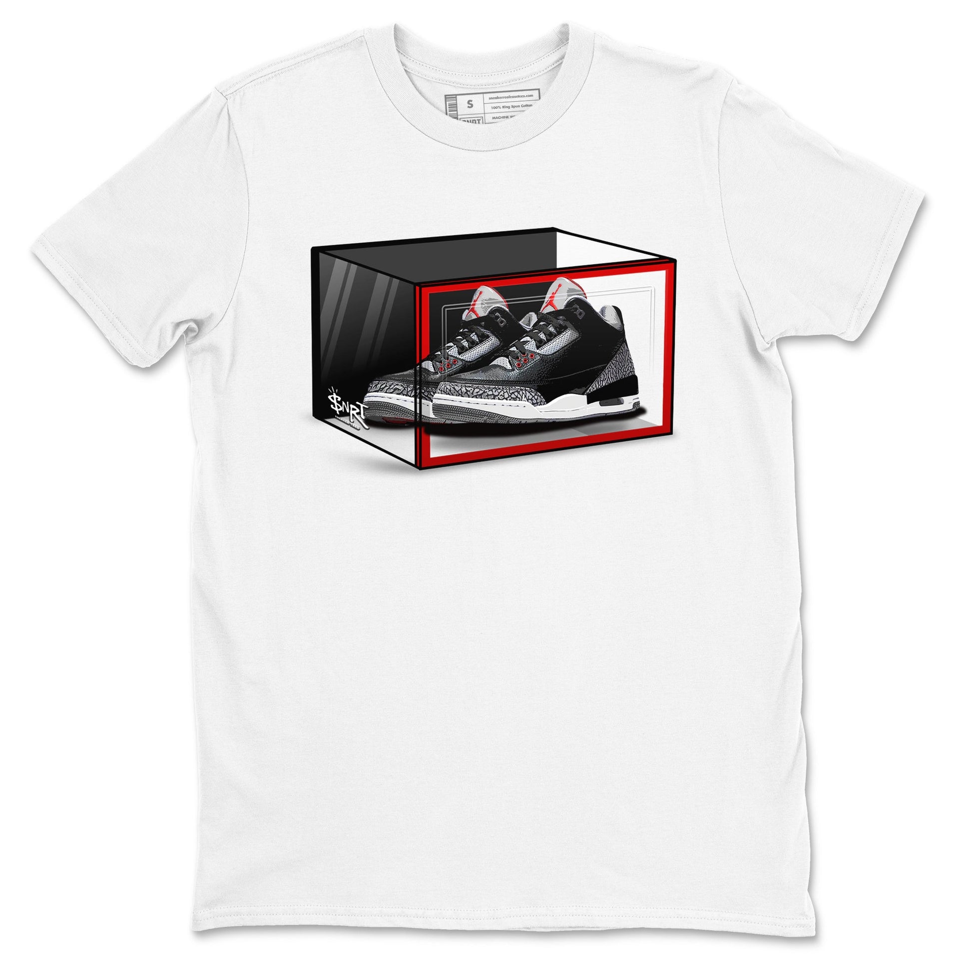 3s Black Cement shirts to match jordans Shoe Box sneaker match tees Air Jordan 3 Retro OG Black Cement match shoes to clothes SNRT Sneaker Tees unisex cotton White 2 shirts