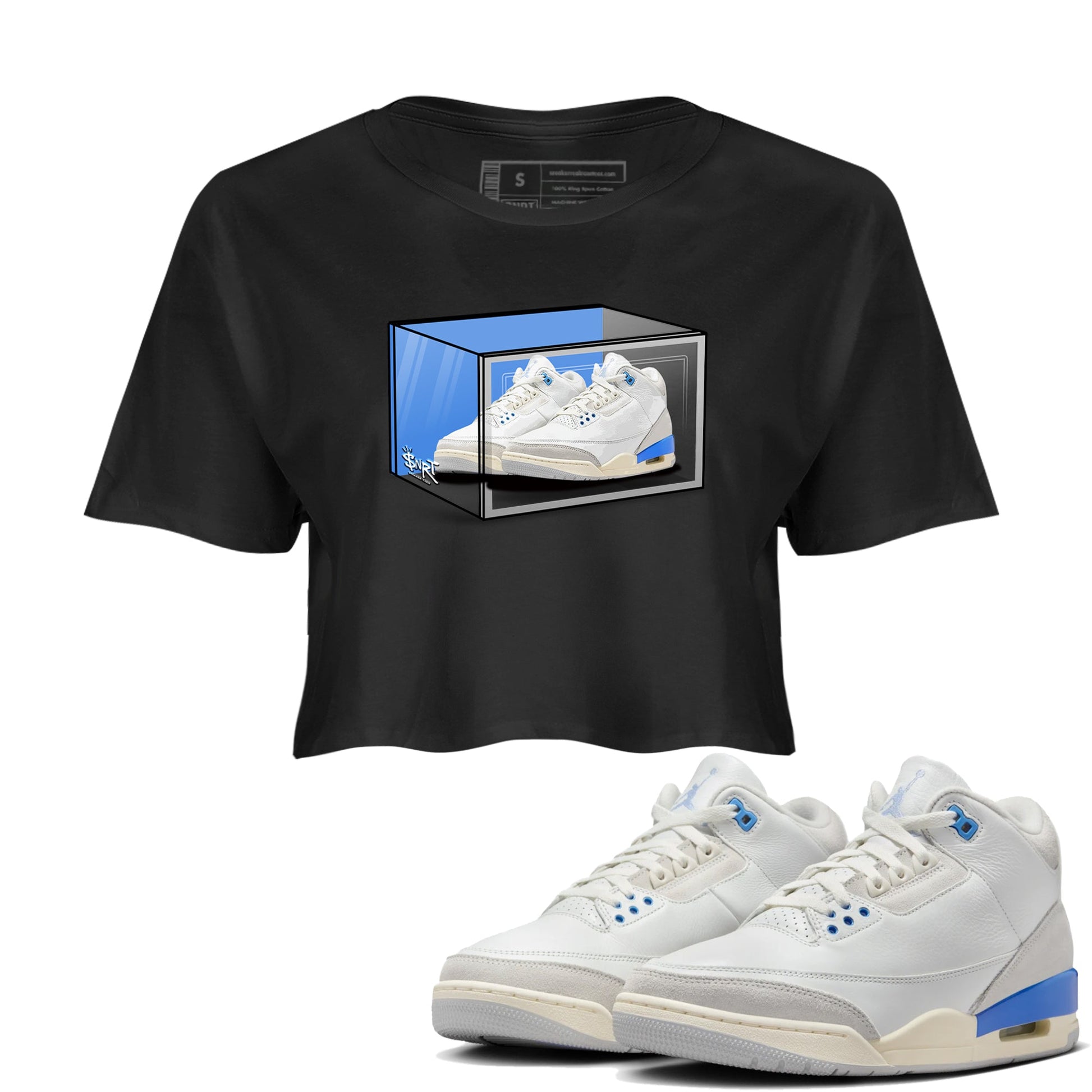 Air Jordan 3 Lucky Shorts shirts to match jordans Shoe Box sneaker match tees Air Jordan 3 Retro Lucky Shorts match shoes to clothes SNRT Sneaker Tees unisex cotton Black 1 crop tee