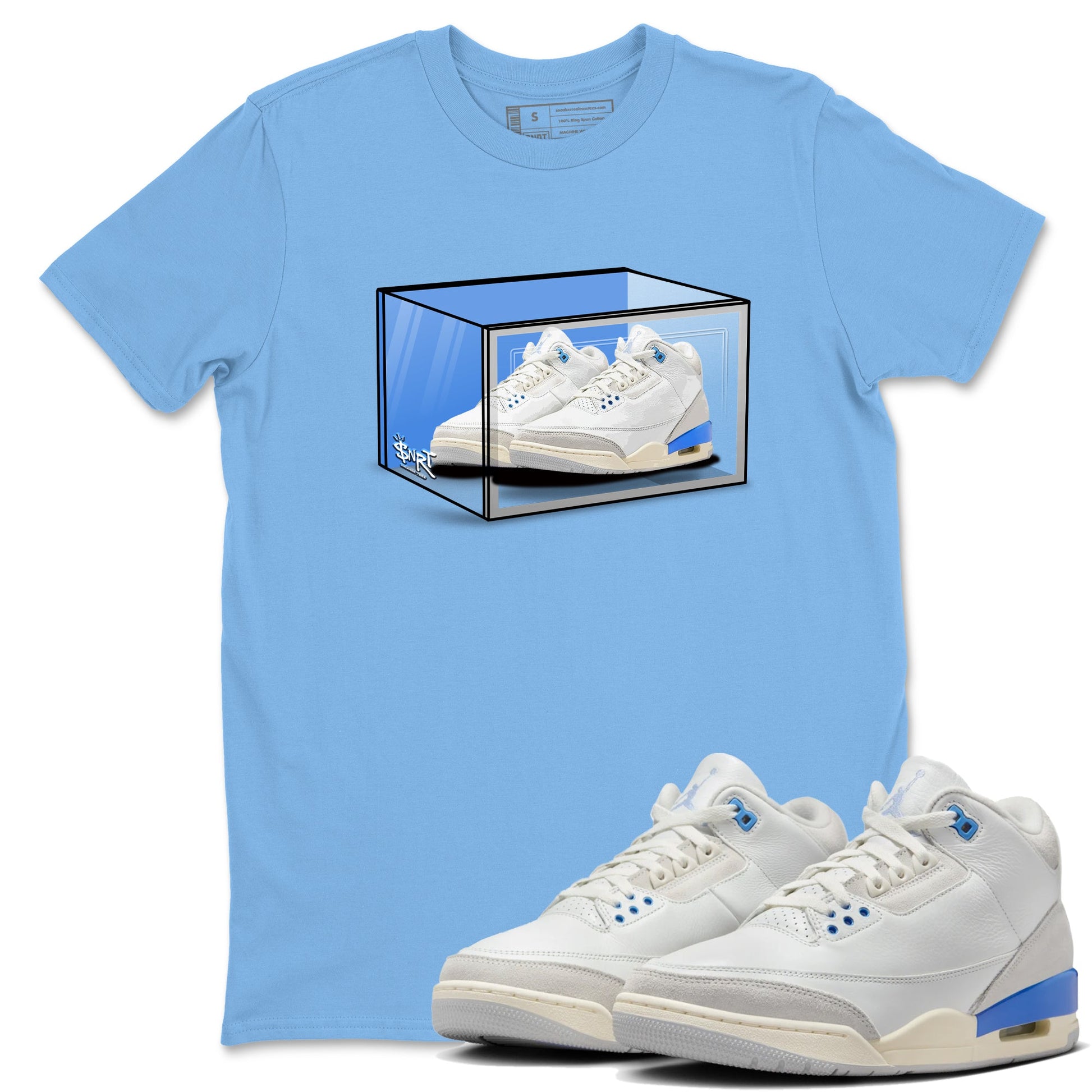 Air Jordan 3 Lucky Shorts shirts to match jordans Shoe Box sneaker match tees Air Jordan 3 Retro Lucky Shorts match shoes to clothes SNRT Sneaker Tees unisex cotton Carolina Blue 1 shirts