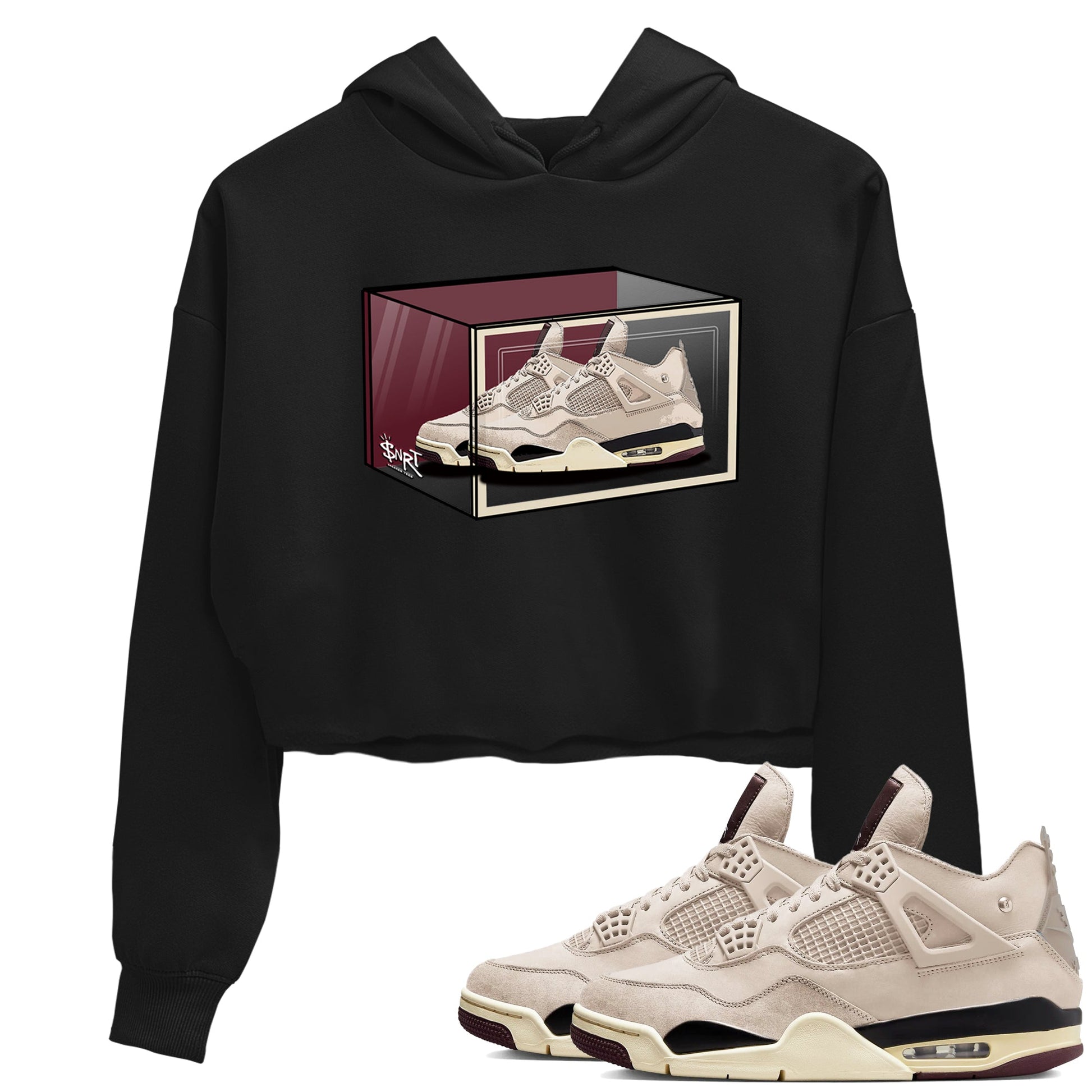 4s A Ma Maniere x Fossil Stone shirts to match jordans Shoe Box sneaker match tees Air Jordan 4 A Ma Maniere x Fossil Stone match shoes to clothes SNRT Sneaker Tees unisex cotton Black 1 crop tee