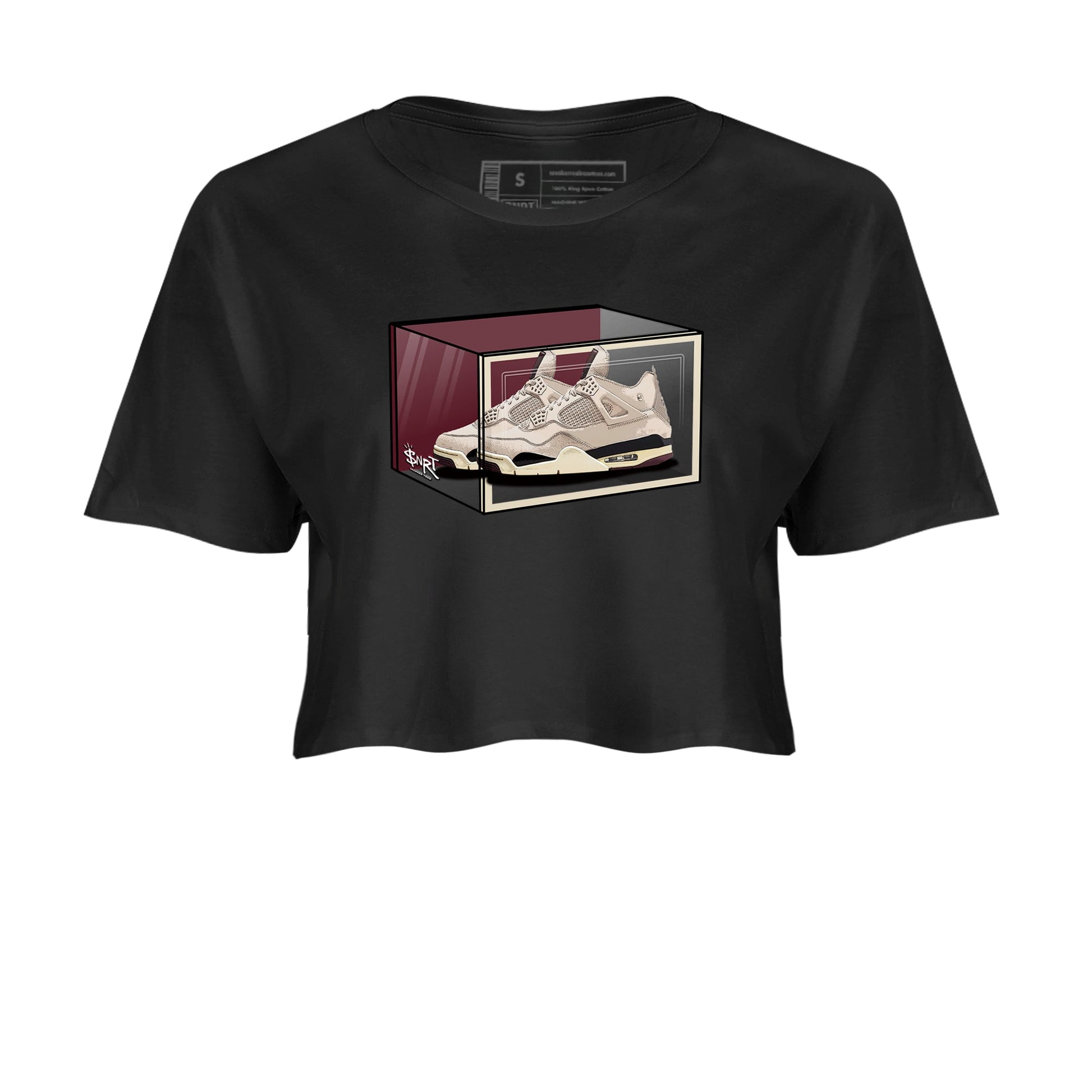 4s A Ma Maniere x Fossil Stone shirts to match jordans Shoe Box sneaker match tees Air Jordan 4 A Ma Maniere x Fossil Stone match shoes to clothes SNRT Sneaker Tees unisex cotton Black 2 crop tee