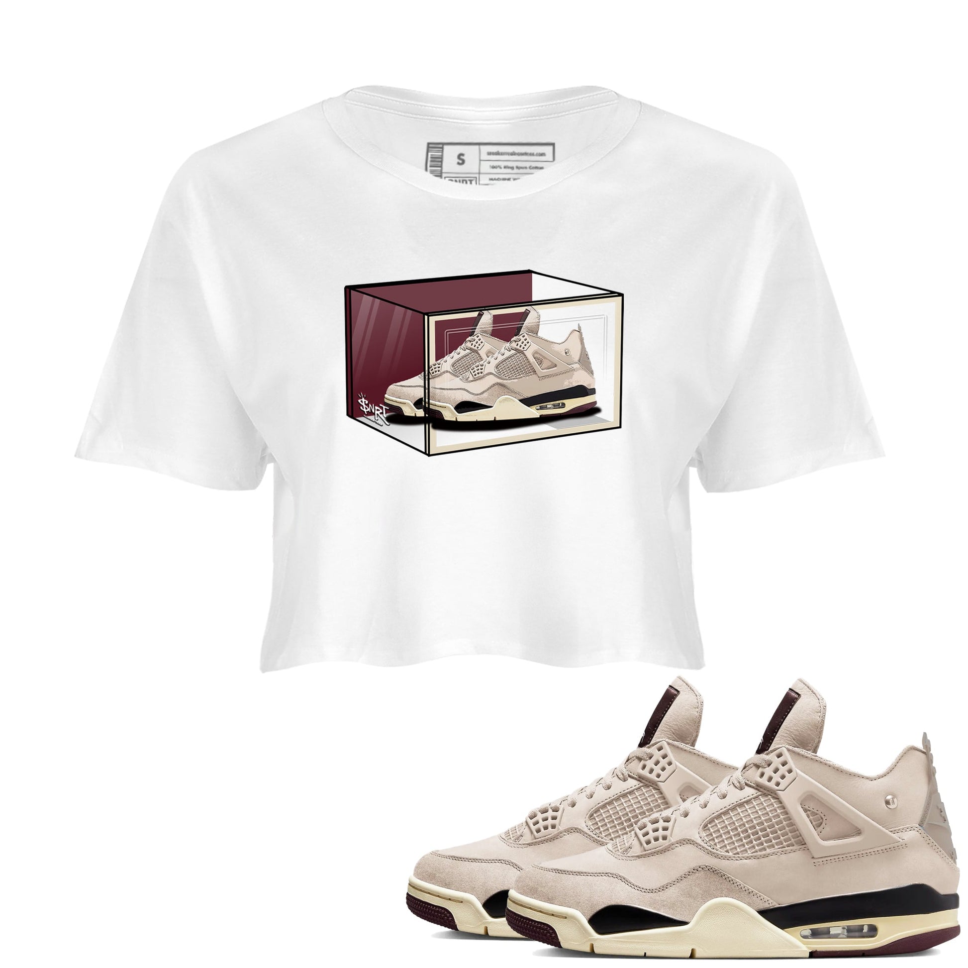 4s A Ma Maniere x Fossil Stone shirts to match jordans Shoe Box sneaker match tees Air Jordan 4 A Ma Maniere x Fossil Stone match shoes to clothes SNRT Sneaker Tees unisex cotton White 1 crop tee