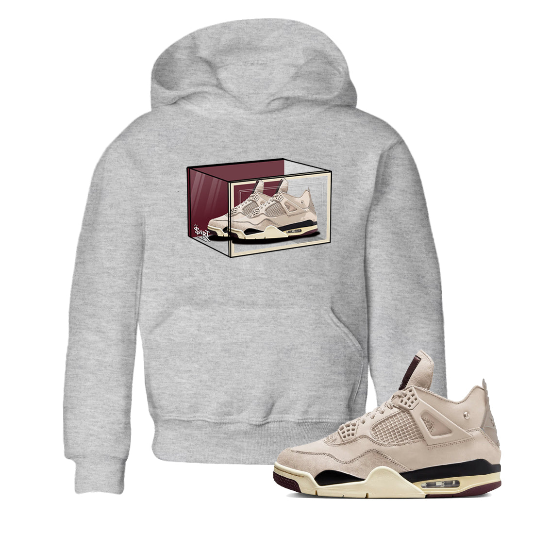 4s A Ma Maniere x Fossil Stone shirts to match jordans Shoe Box sneaker match tees Air Jordan 4 A Ma Maniere x Fossil Stone match shoes to clothes SNRT Sneaker Tees Youth Baby Heather Grey 1 tee