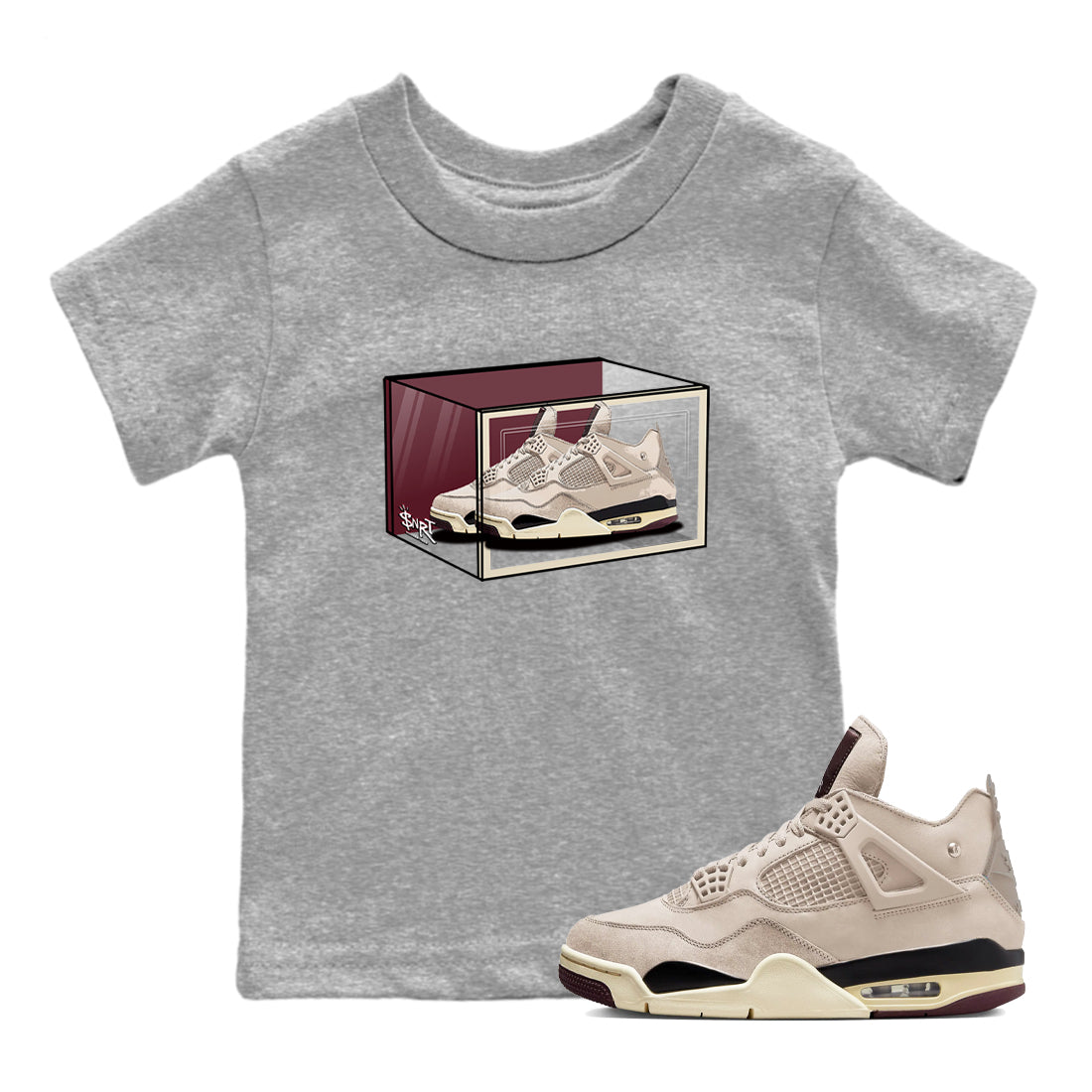 4s A Ma Maniere x Fossil Stone shirts to match jordans Shoe Box sneaker match tees Air Jordan 4 A Ma Maniere x Fossil Stone match shoes to clothes SNRT Sneaker Tees Youth Baby Heather Grey 1 tee