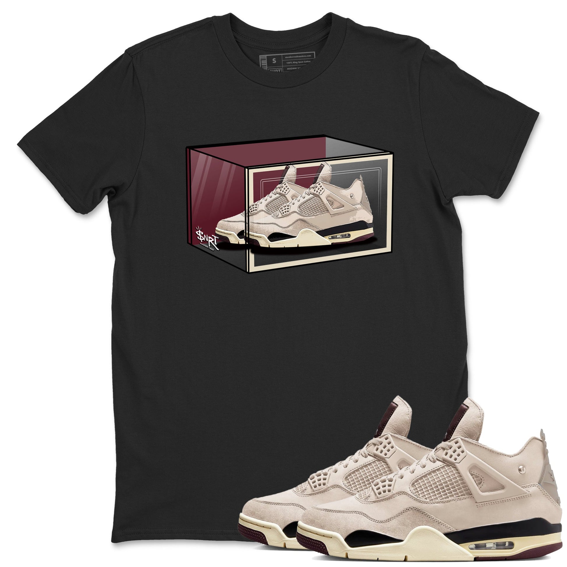 4s A Ma Maniere x Fossil Stone shirts to match jordans Shoe Box sneaker match tees Air Jordan 4 A Ma Maniere x Fossil Stone match shoes to clothes SNRT Sneaker Tees unisex cotton Black 1 shirts