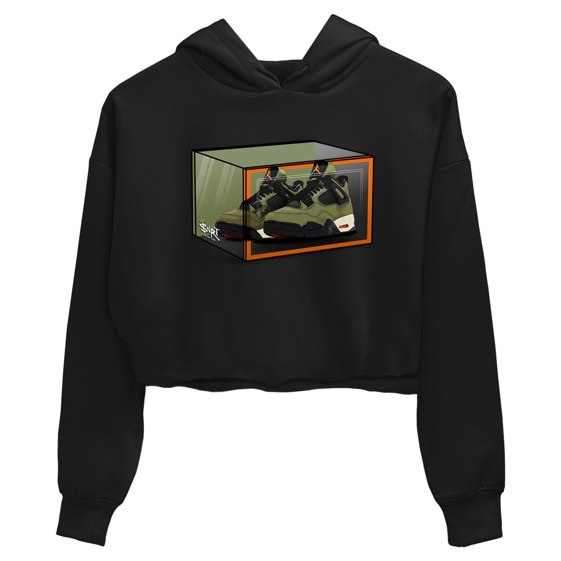 Sneaker match tees – Sneaker Tees To Match Undefeated inspired colorways Air Jordan 4 OG Olive Shoes  – Shoe Box Crop T-Shirt Black 2