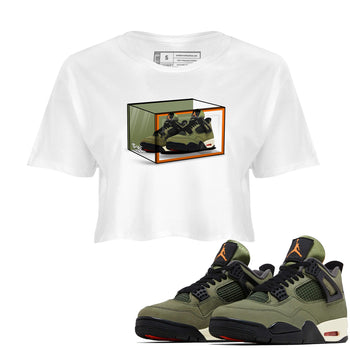 Sneaker match tees – Sneaker Tees To Match Undefeated inspired colorways Air Jordan 4 OG Olive Shoes  – Shoe Box Crop T-Shirt White 1