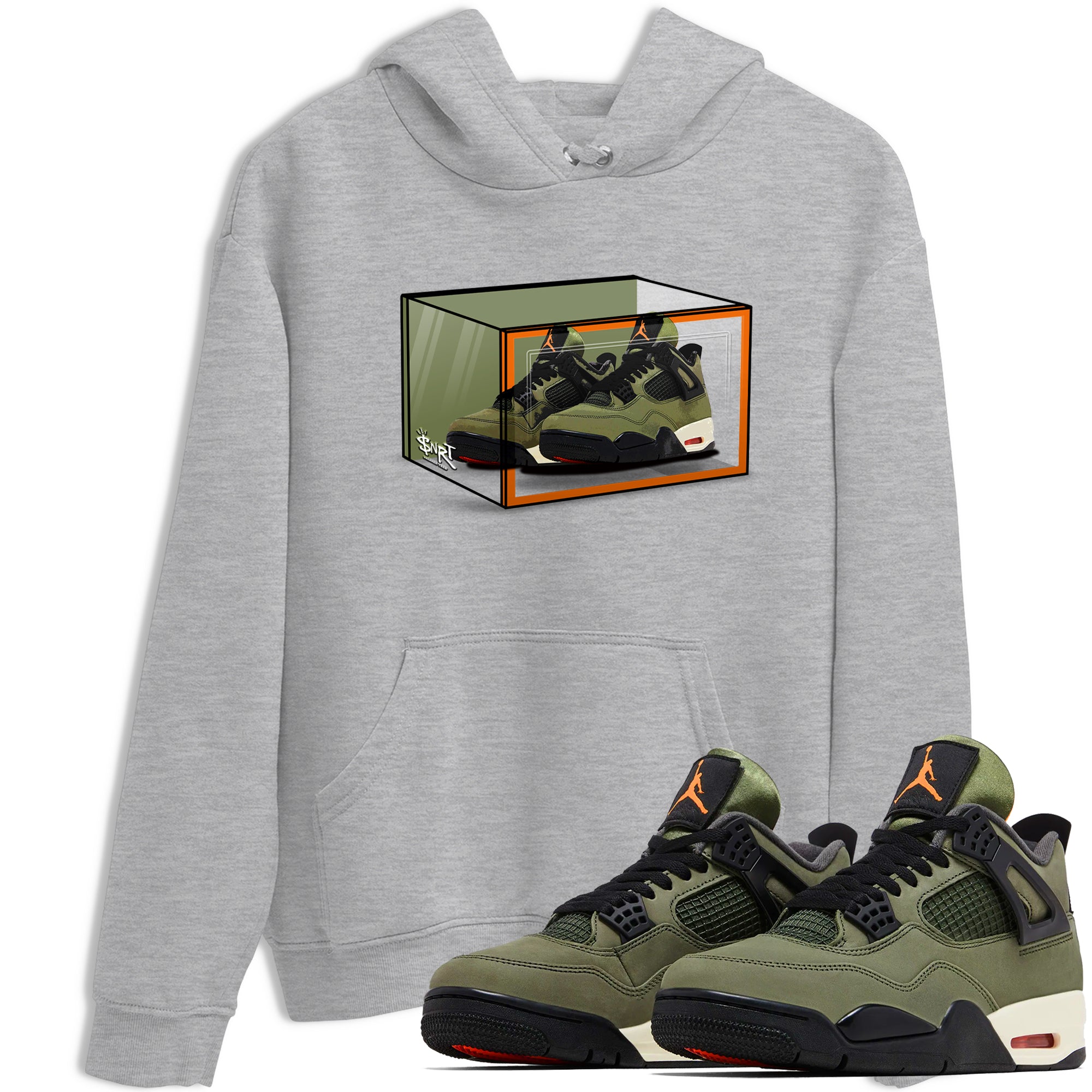 Sneaker match tees – Sneaker Tees To Match Undefeated inspired colorways Air Jordan 4 OG Olive Shoes  – Shoe Box Tee Heather Grey 1