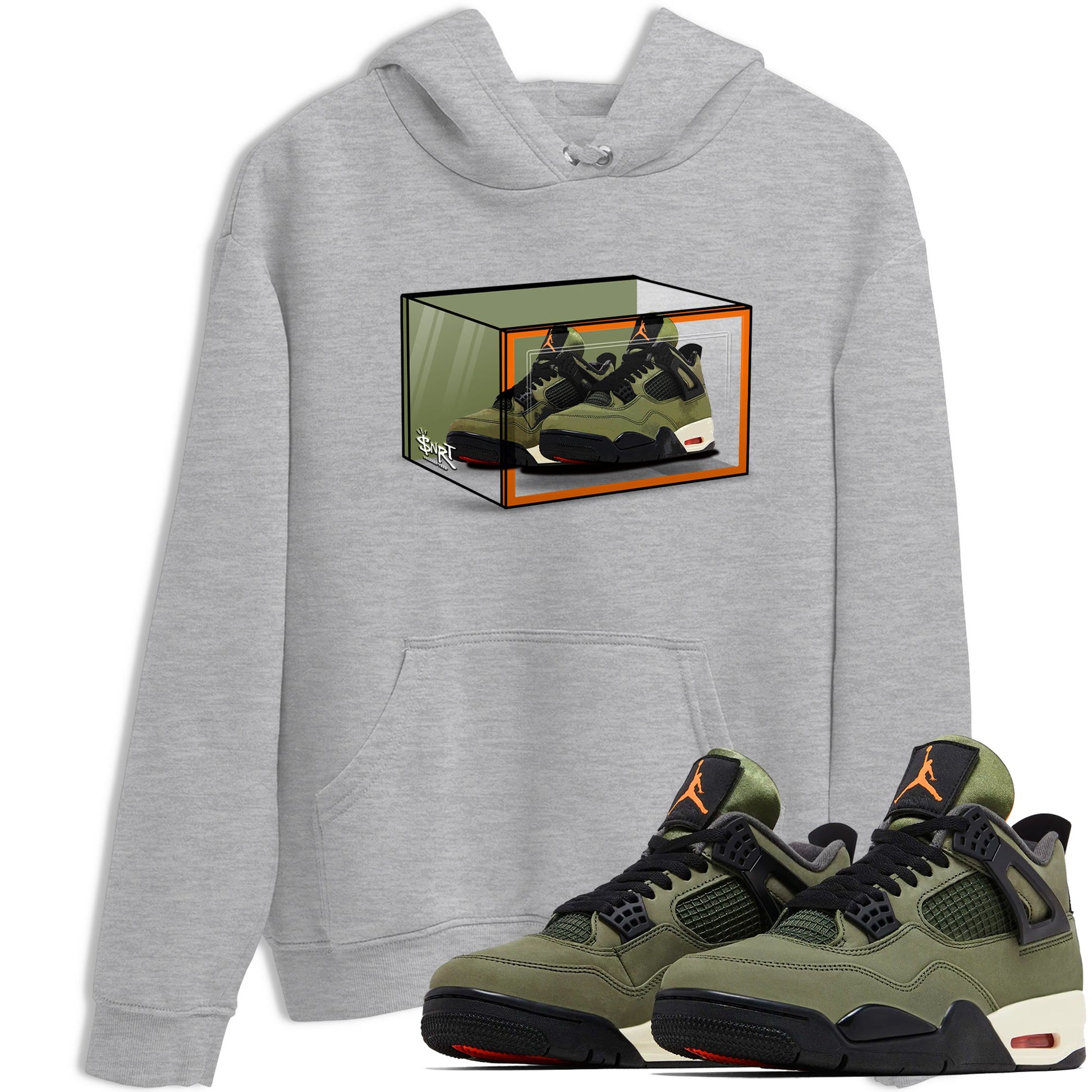 Sneaker match tees – Sneaker Tees To Match Undefeated inspired colorways Air Jordan 4 OG Olive Shoes  – Shoe Box Tee Heather Grey 1