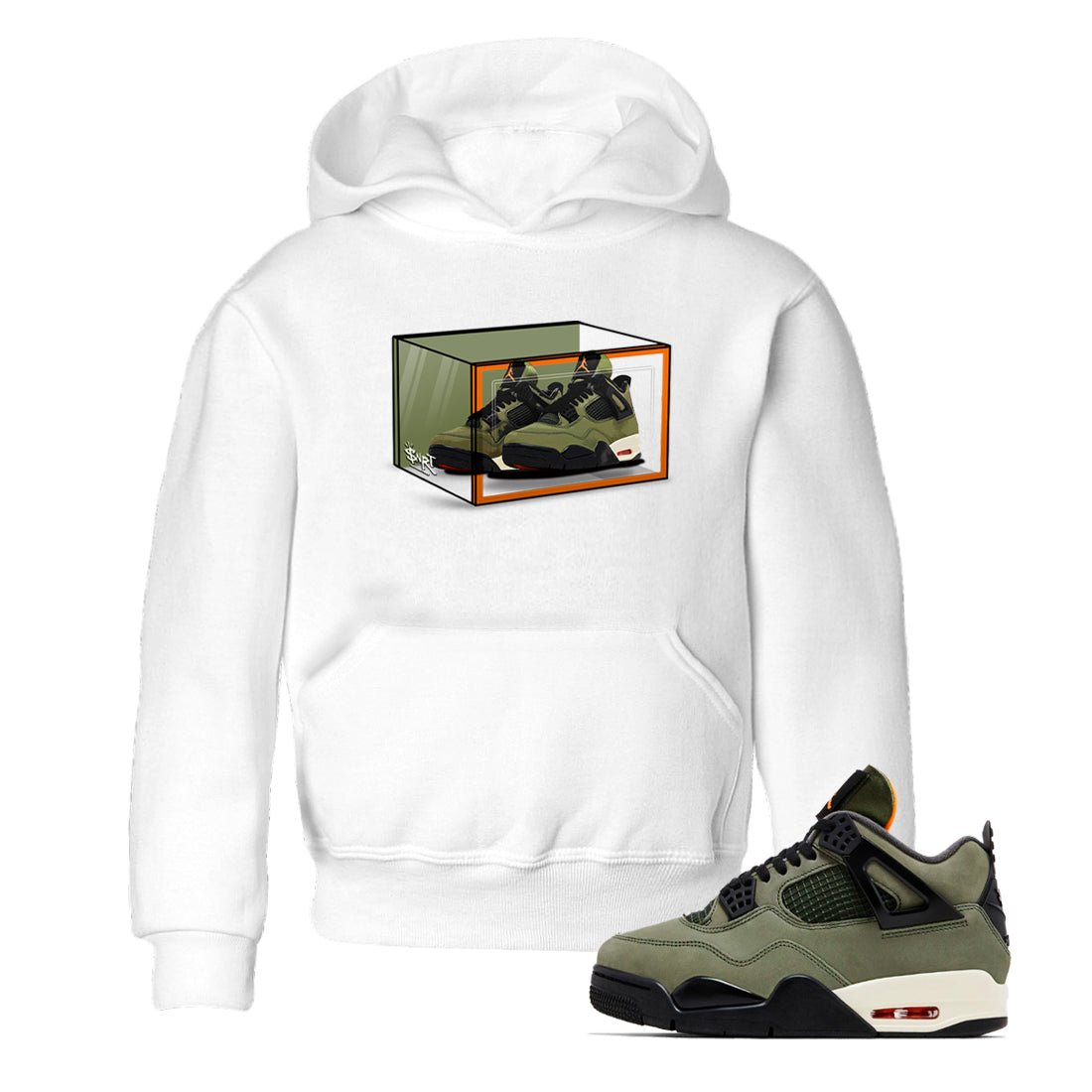 Sneaker match tees – Sneaker Tees To Match Undefeated inspired colorways Air Jordan 4 OG Olive Shoes  – Shoe Box Kids T-Shirt White 1