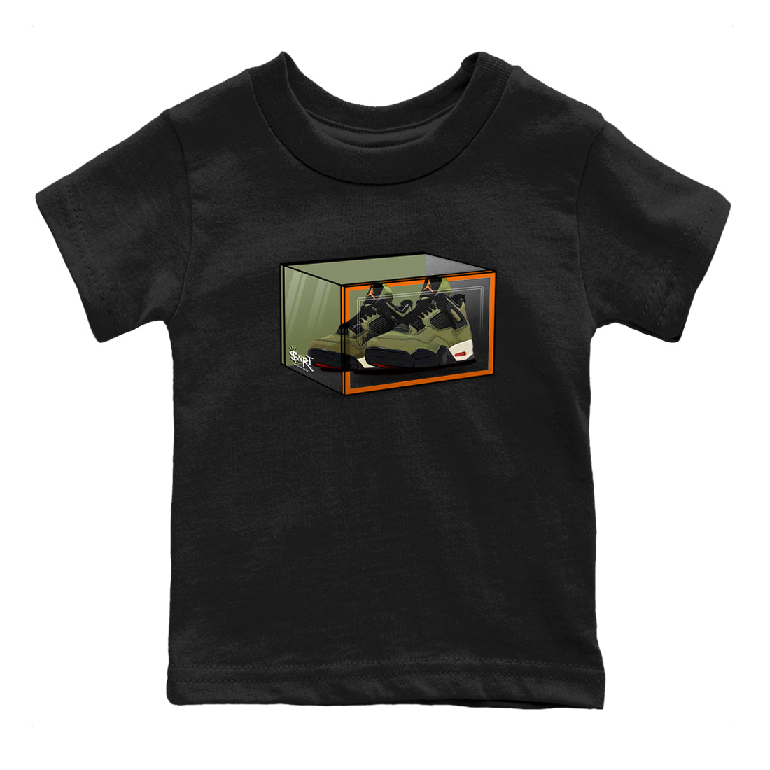 Sneaker match tees – Sneaker Tees To Match Undefeated inspired colorways Air Jordan 4 OG Olive Shoes  – Shoe Box Kids T-Shirt Black 2