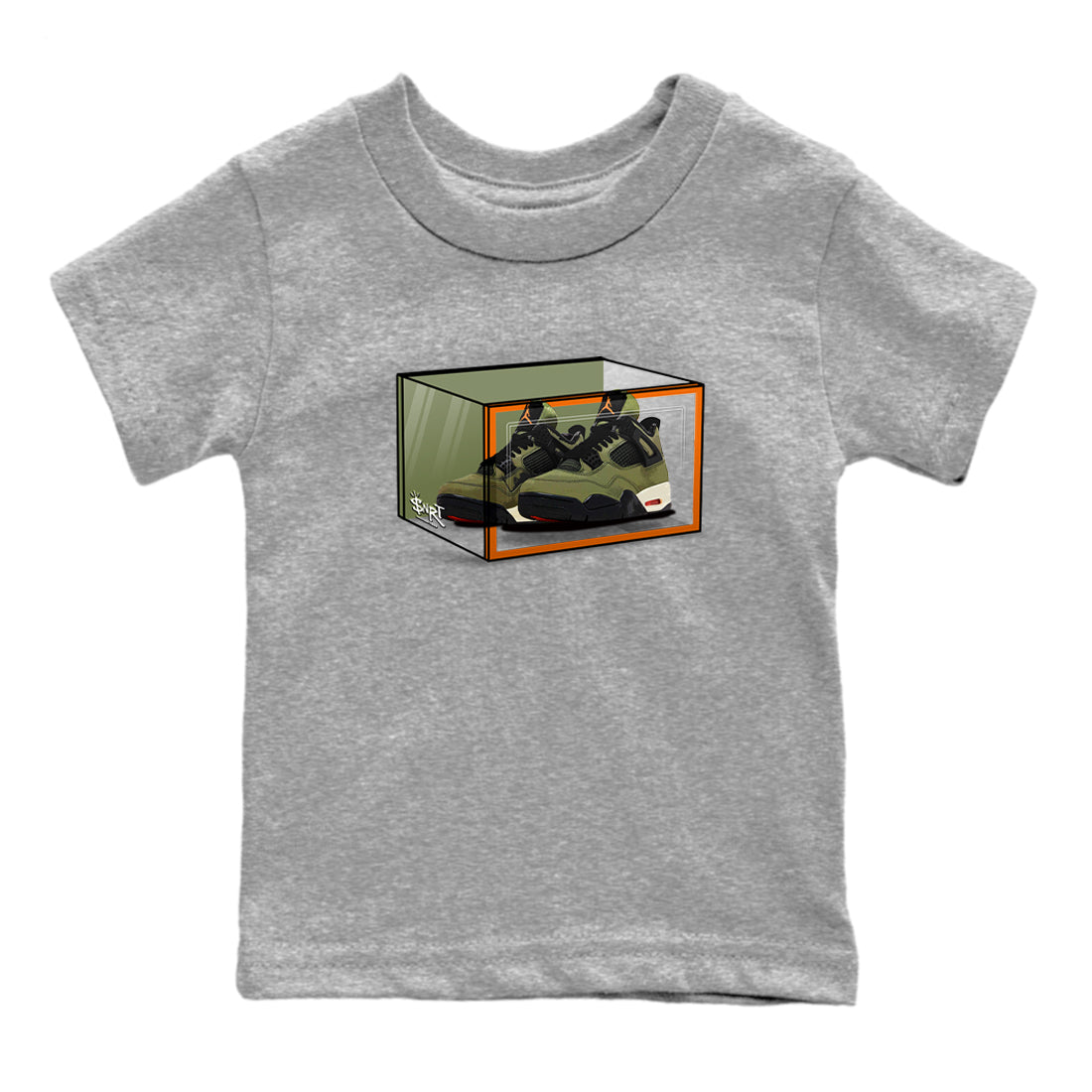 Sneaker match tees – Sneaker Tees To Match Undefeated inspired colorways Air Jordan 4 OG Olive Shoes  – Shoe Box Kids T-Shirt Heather Grey 2