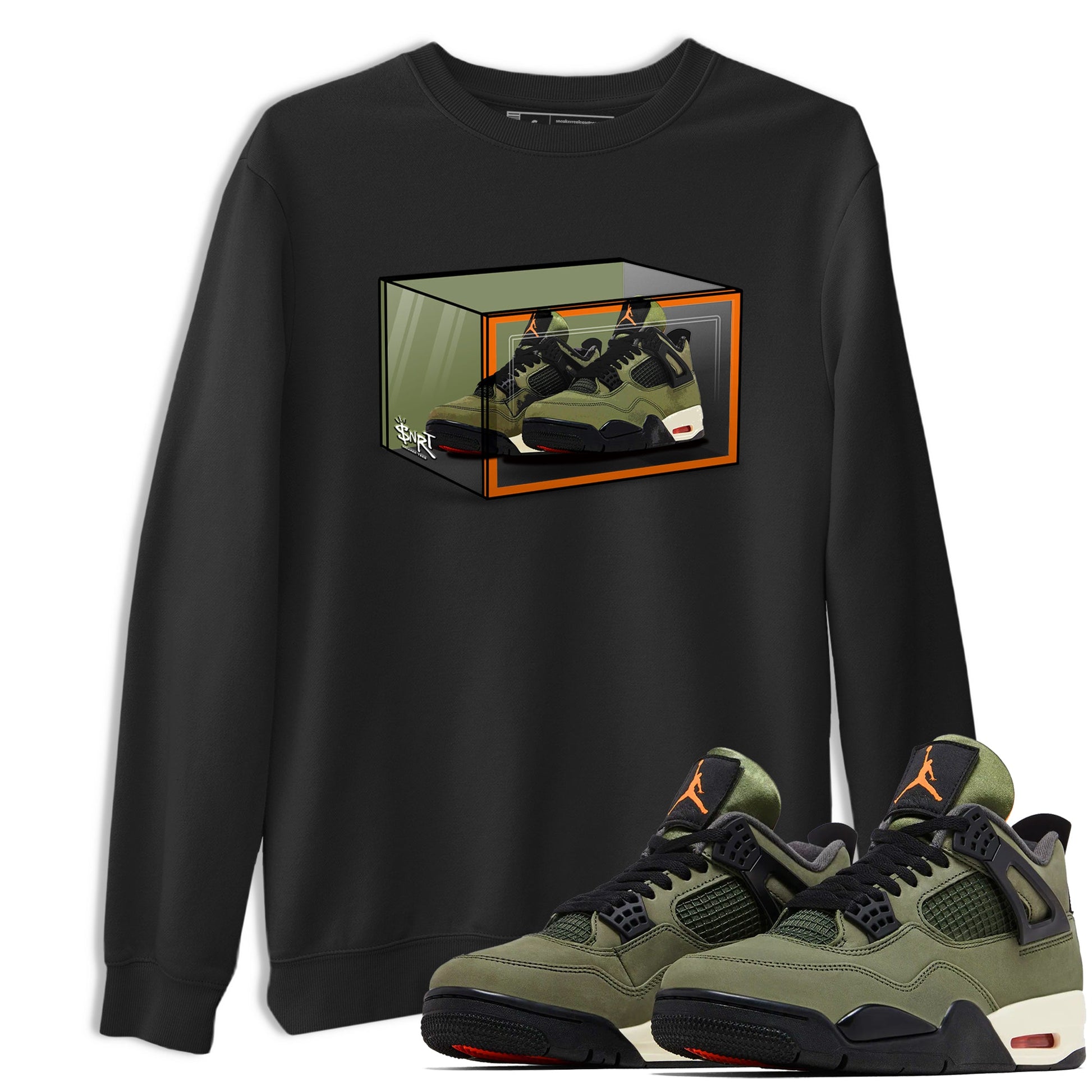 Sneaker match tees – Sneaker Tees To Match Undefeated inspired colorways Air Jordan 4 OG Olive Shoes  – Shoe Box Tee Black 1