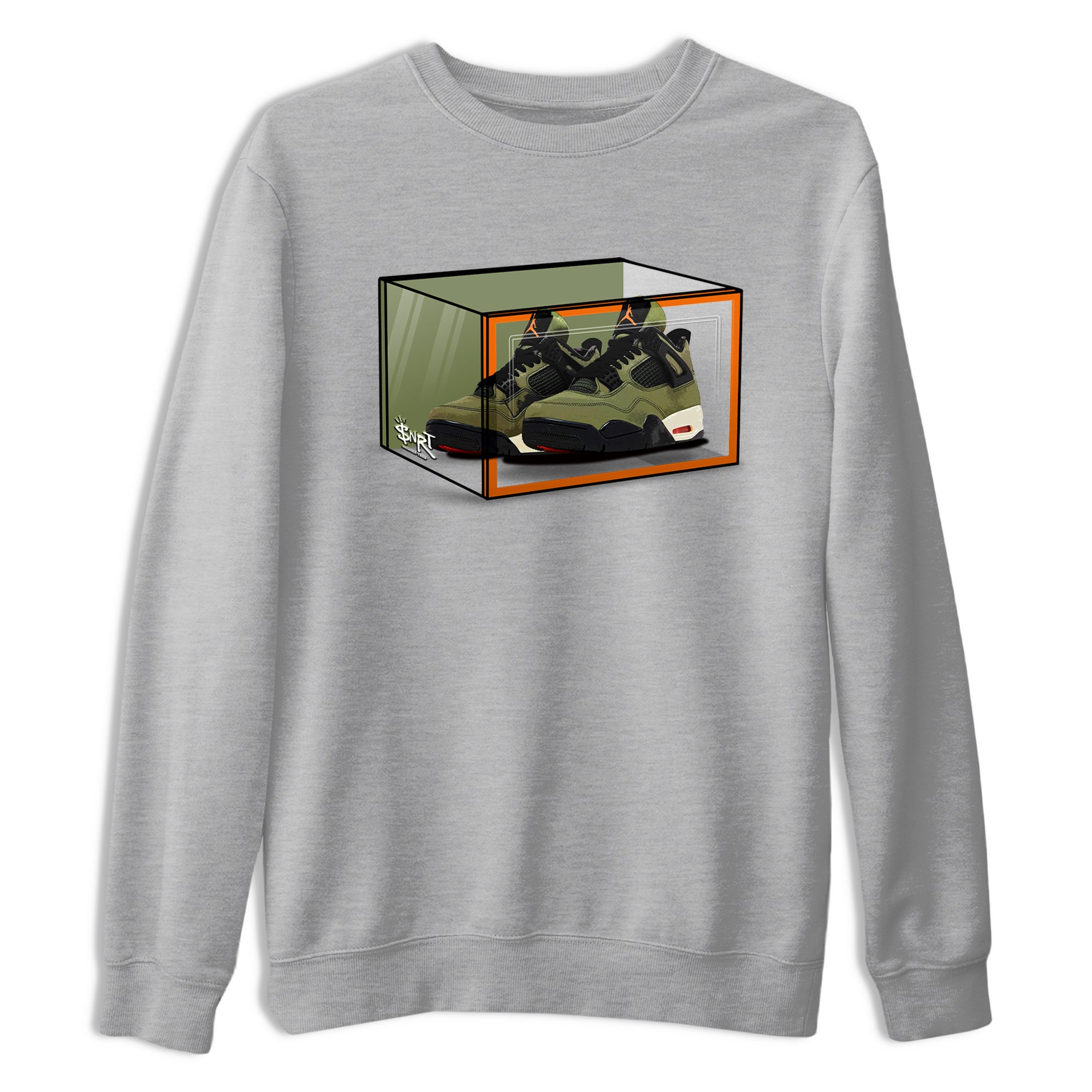 Sneaker match tees – Sneaker Tees To Match Undefeated inspired colorways Air Jordan 4 OG Olive Shoes  – Shoe Box Tee Heather Grey 2