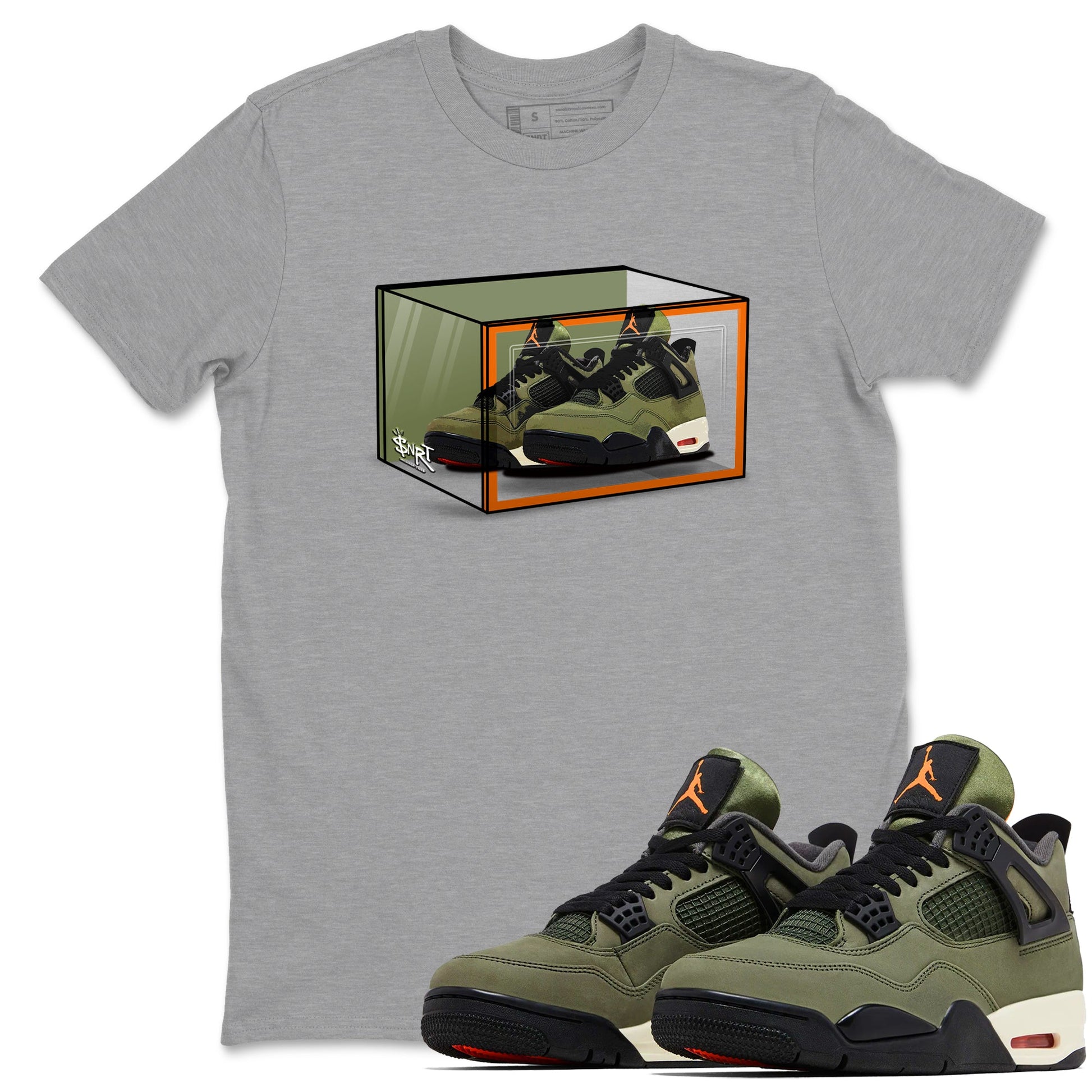Sneaker match tees – Sneaker Tees To Match Undefeated inspired colorways Air Jordan 4 OG Olive Shoes  – Shoe Box Tee Heather Grey 1