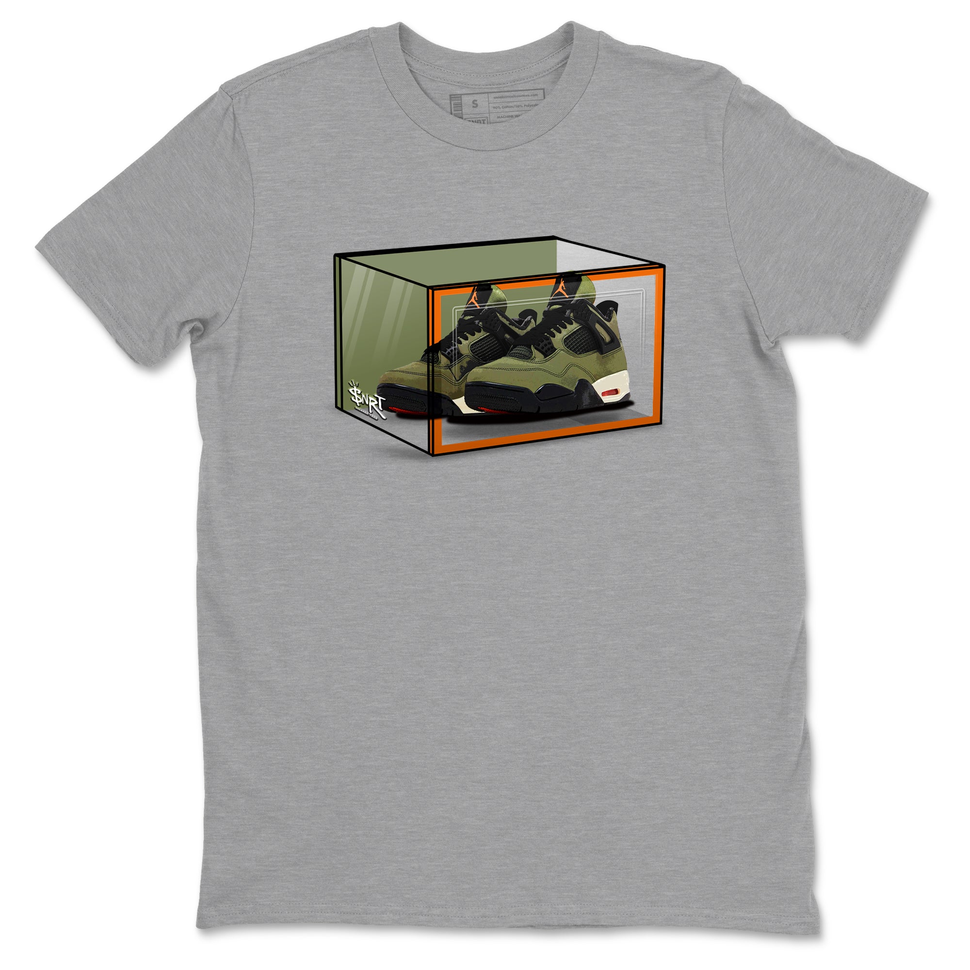 Sneaker match tees – Sneaker Tees To Match Undefeated inspired colorways Air Jordan 4 OG Olive Shoes  – Shoe Box Tee Heather Grey 2