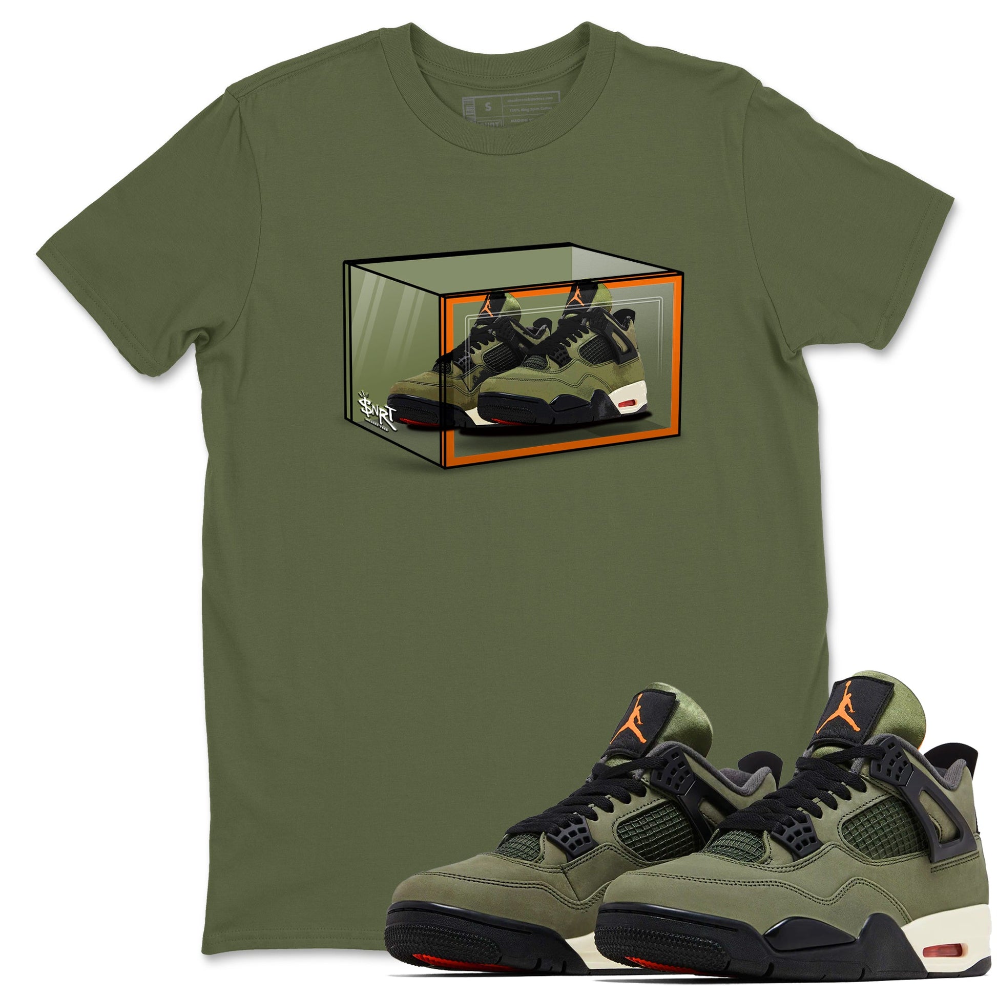 Sneaker match tees – Sneaker Tees To Match Undefeated inspired colorways Air Jordan 4 OG Olive Shoes  – Shoe Box Tee Military Green 1