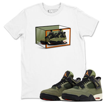Sneaker match tees – Sneaker Tees To Match Undefeated inspired colorways Air Jordan 4 OG Olive Shoes  – Shoe Box Tee White 1