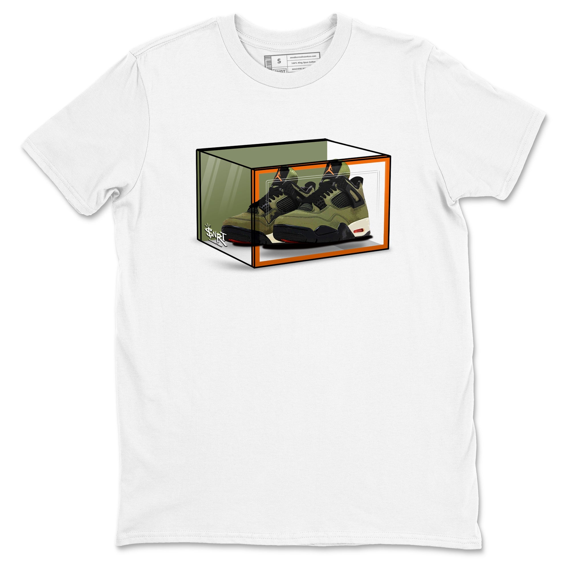 Sneaker match tees – Sneaker Tees To Match Undefeated inspired colorways Air Jordan 4 OG Olive Shoes  – Shoe Box Tee White 2