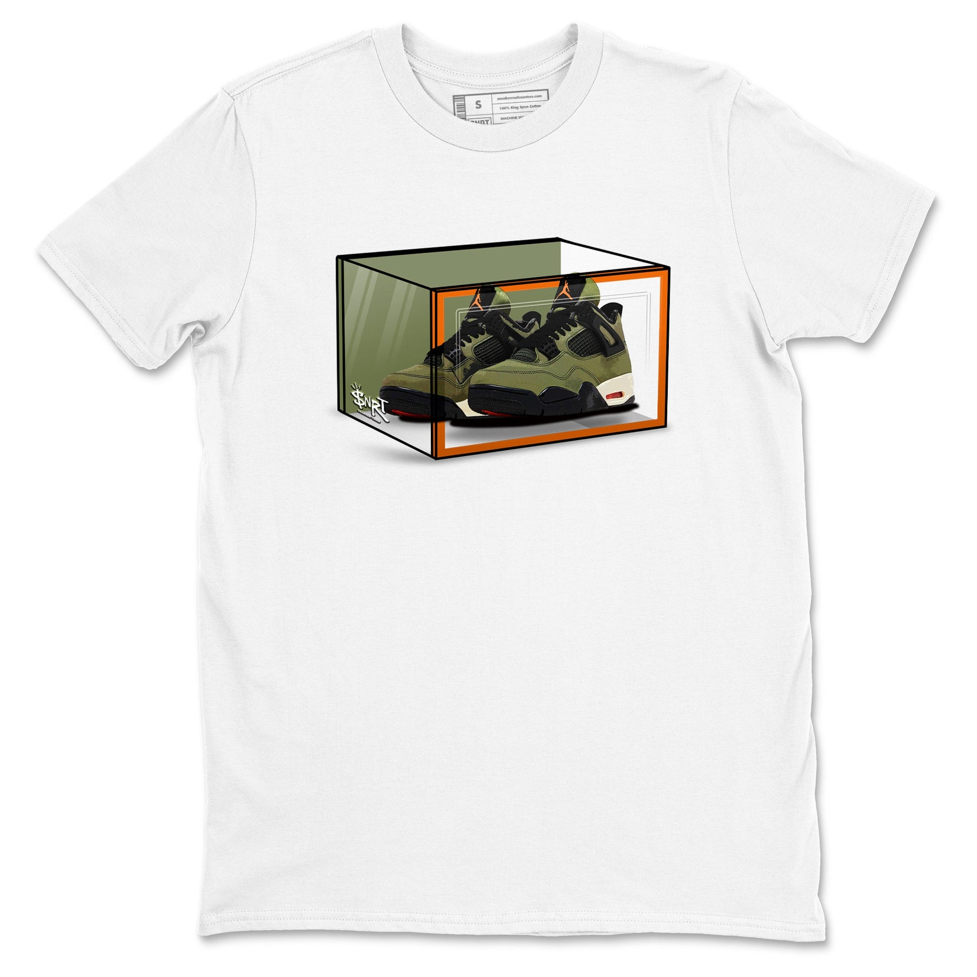 Sneaker match tees – Sneaker Tees To Match Undefeated inspired colorways Air Jordan 4 OG Olive Shoes  – Shoe Box Tee White 2
