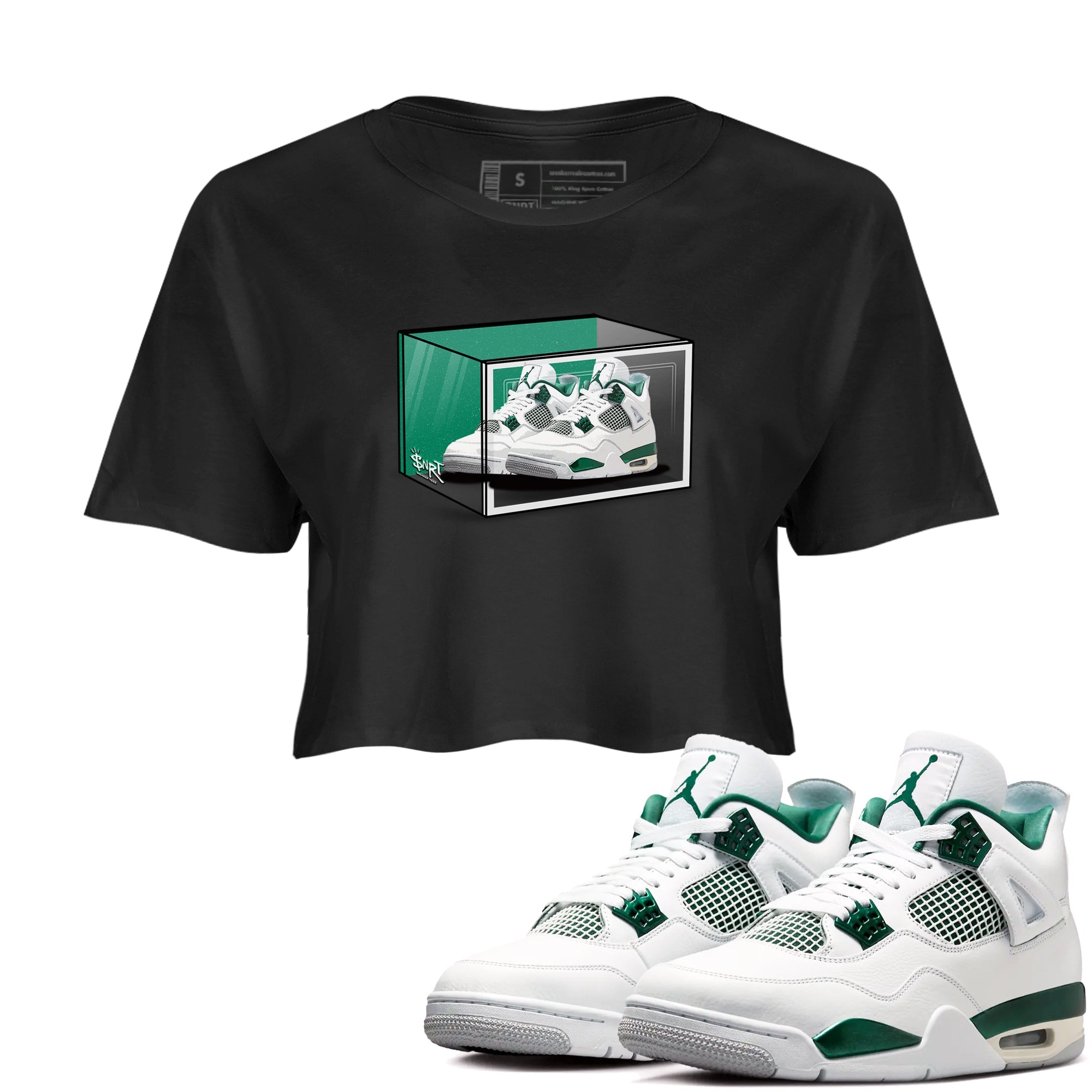 4s Oxidized Green shirts to match jordans Shoe Box sneaker match tees Air Jordan 4 Oxidized Green SNRT Sneaker Tees streetwear brand Black 1 crop tee