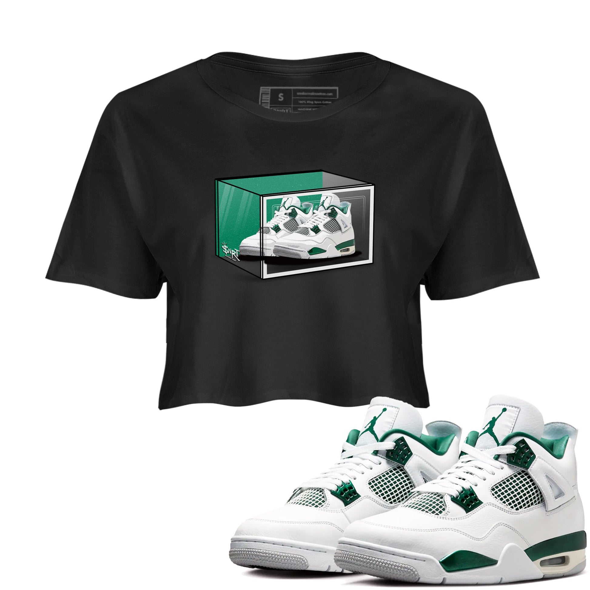 4s Oxidized Green shirts to match jordans Shoe Box sneaker match tees Air Jordan 4 Oxidized Green SNRT Sneaker Tees streetwear brand Black 1 crop tee