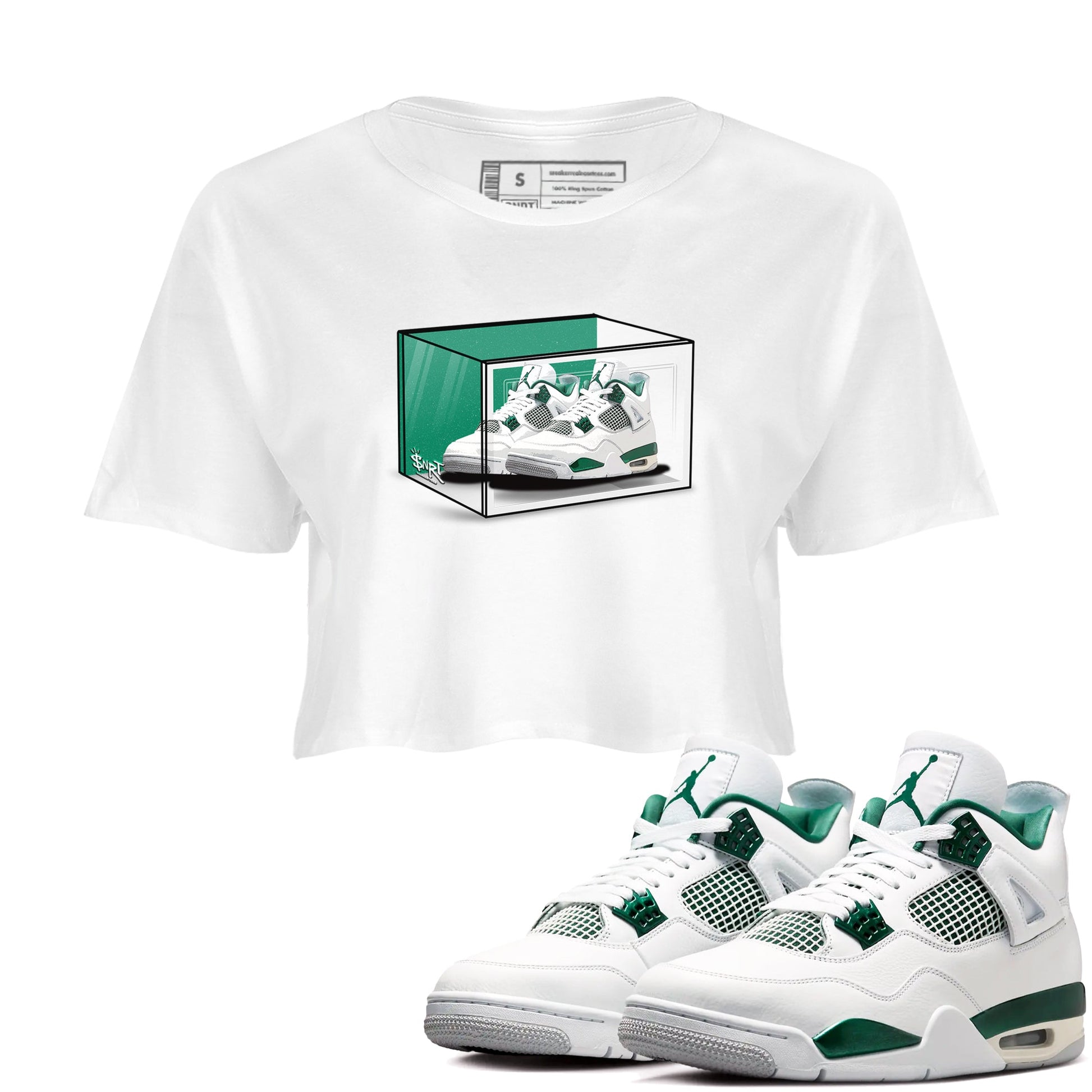 4s Oxidized Green shirts to match jordans Shoe Box sneaker match tees Air Jordan 4 Oxidized Green SNRT Sneaker Tees streetwear brand White 1 crop tee