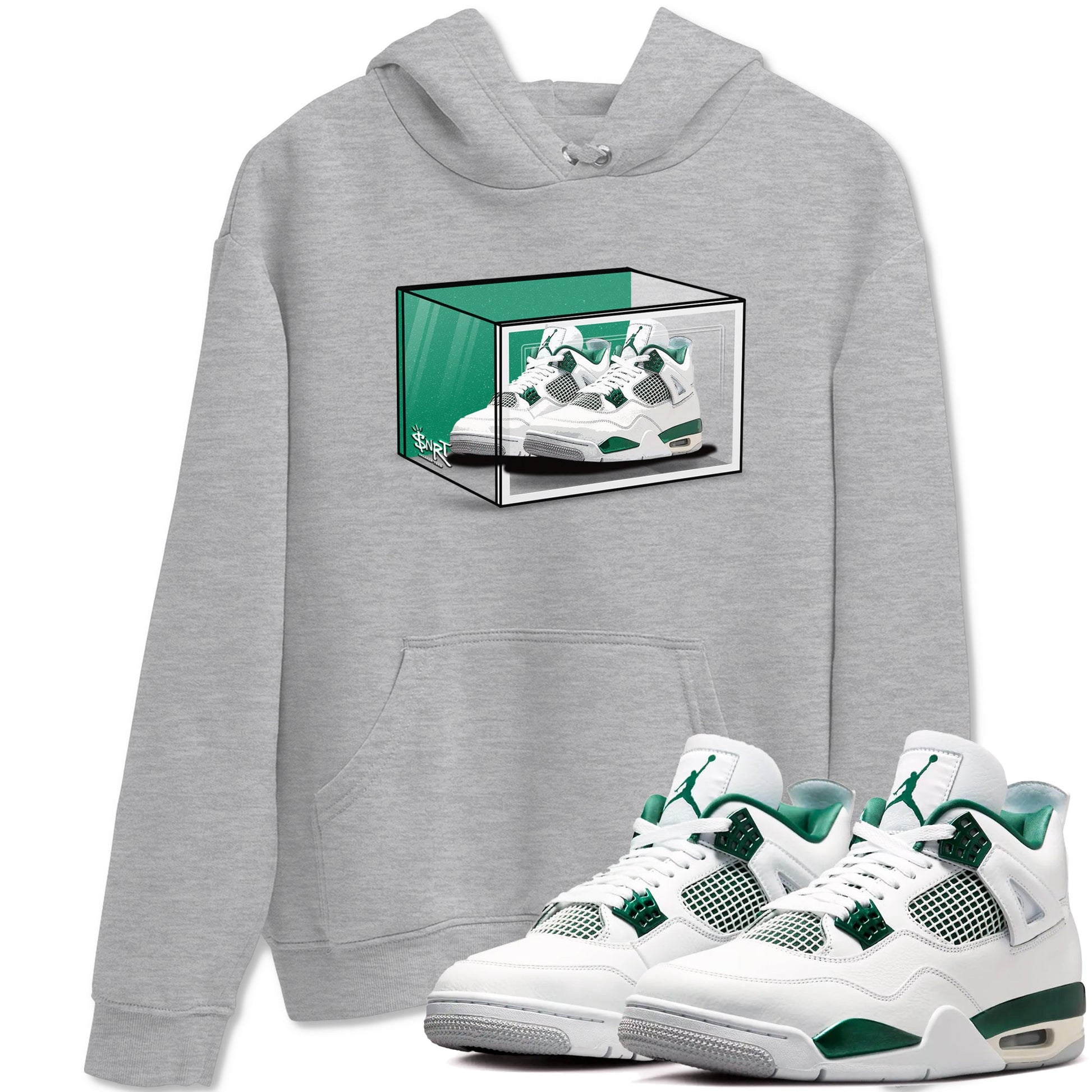4s Oxidized Green shirts to match jordans Shoe Box sneaker match tees Air Jordan 4 Oxidized Green SNRT Sneaker Tees streetwear brand Heather Grey 1 unisex cotton tee