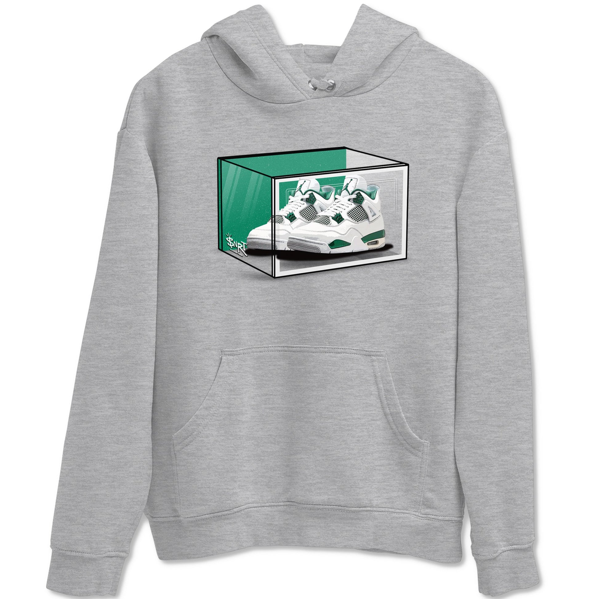 4s Oxidized Green shirts to match jordans Shoe Box sneaker match tees Air Jordan 4 Oxidized Green SNRT Sneaker Tees streetwear brand Heather Grey 2 unisex cotton tee