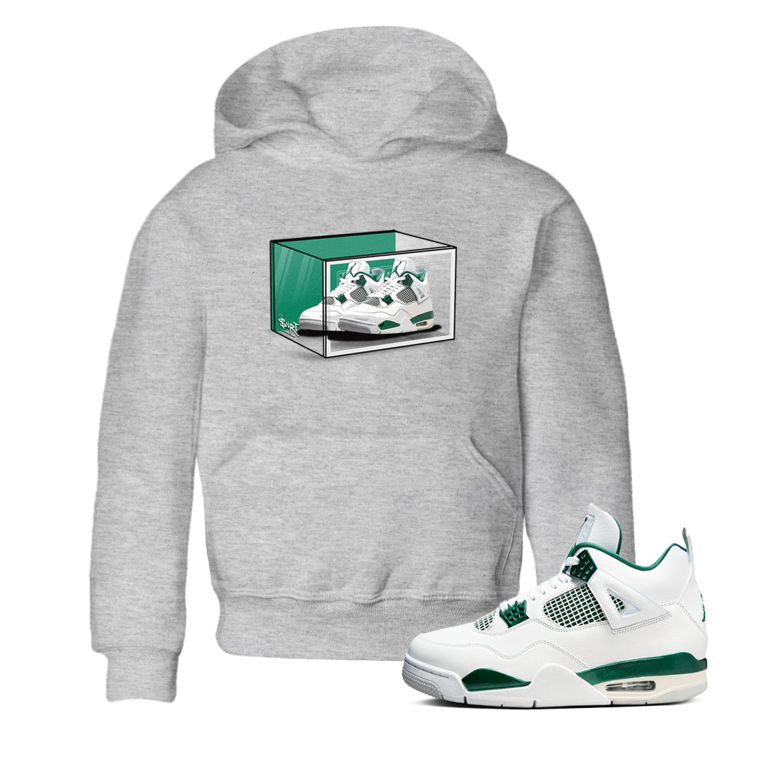 4s Oxidized Green shirts to match jordans Shoe Box sneaker match tees Air Jordan 4 Oxidized Green SNRT Sneaker Tees streetwear brand Baby and Youth Heather Grey 1 cotton tee