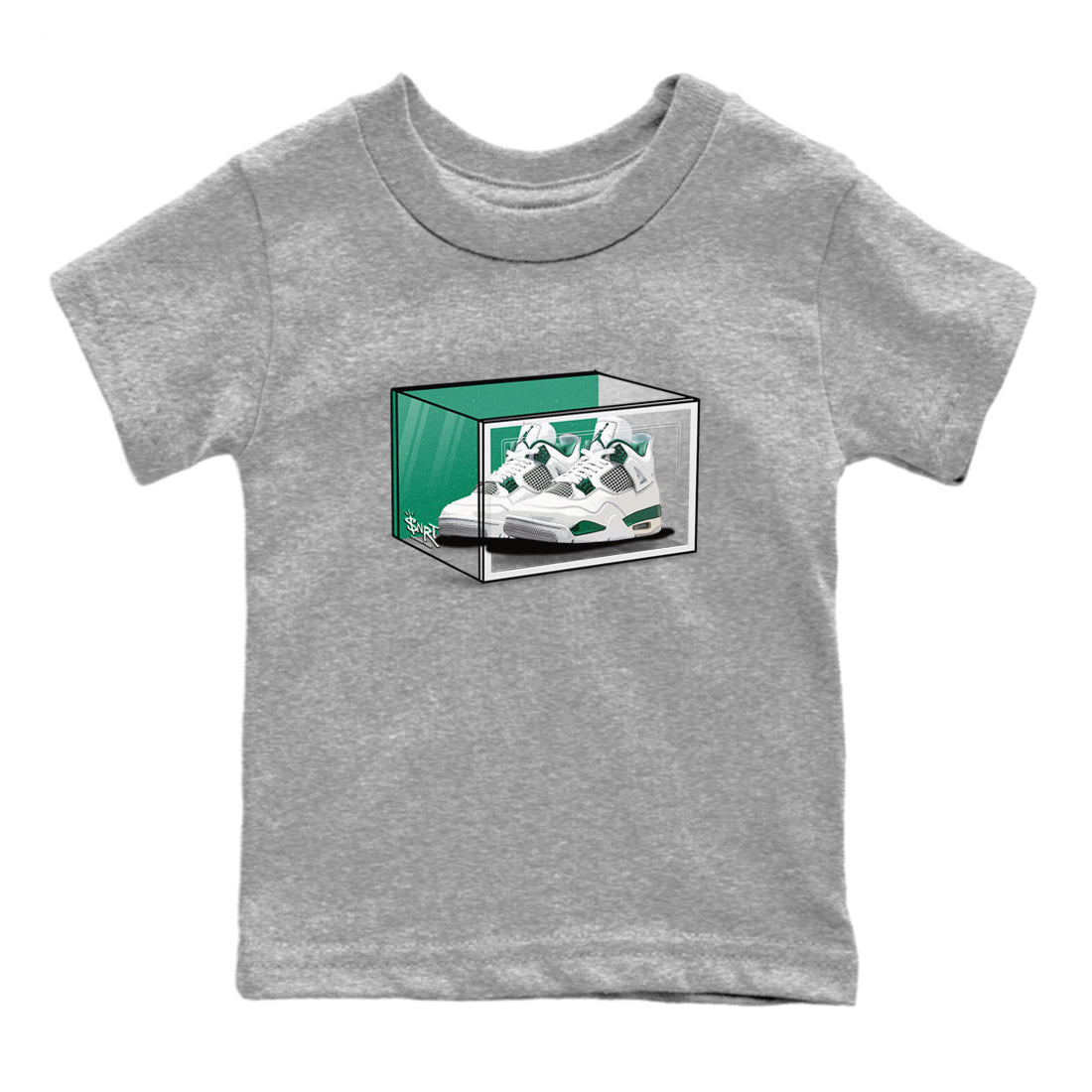 4s Oxidized Green shirts to match jordans Shoe Box sneaker match tees Air Jordan 4 Oxidized Green SNRT Sneaker Tees streetwear brand Baby and Youth Heather Grey 2 cotton tee