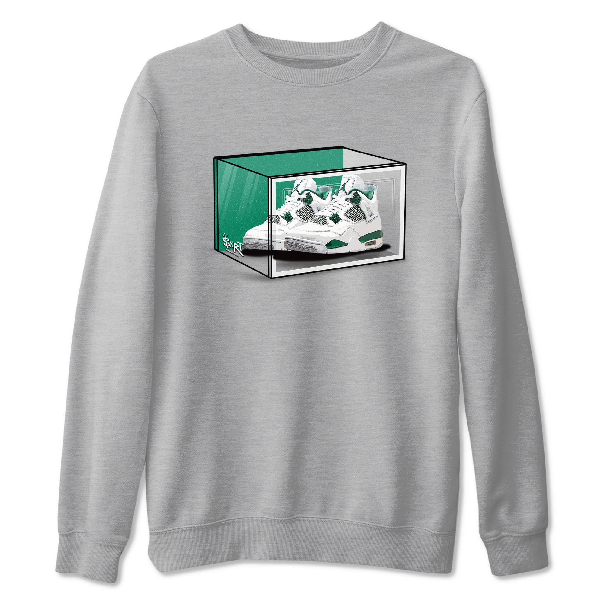 4s Oxidized Green shirts to match jordans Shoe Box sneaker match tees Air Jordan 4 Oxidized Green SNRT Sneaker Tees streetwear brand Heather Grey 2 unisex cotton tee
