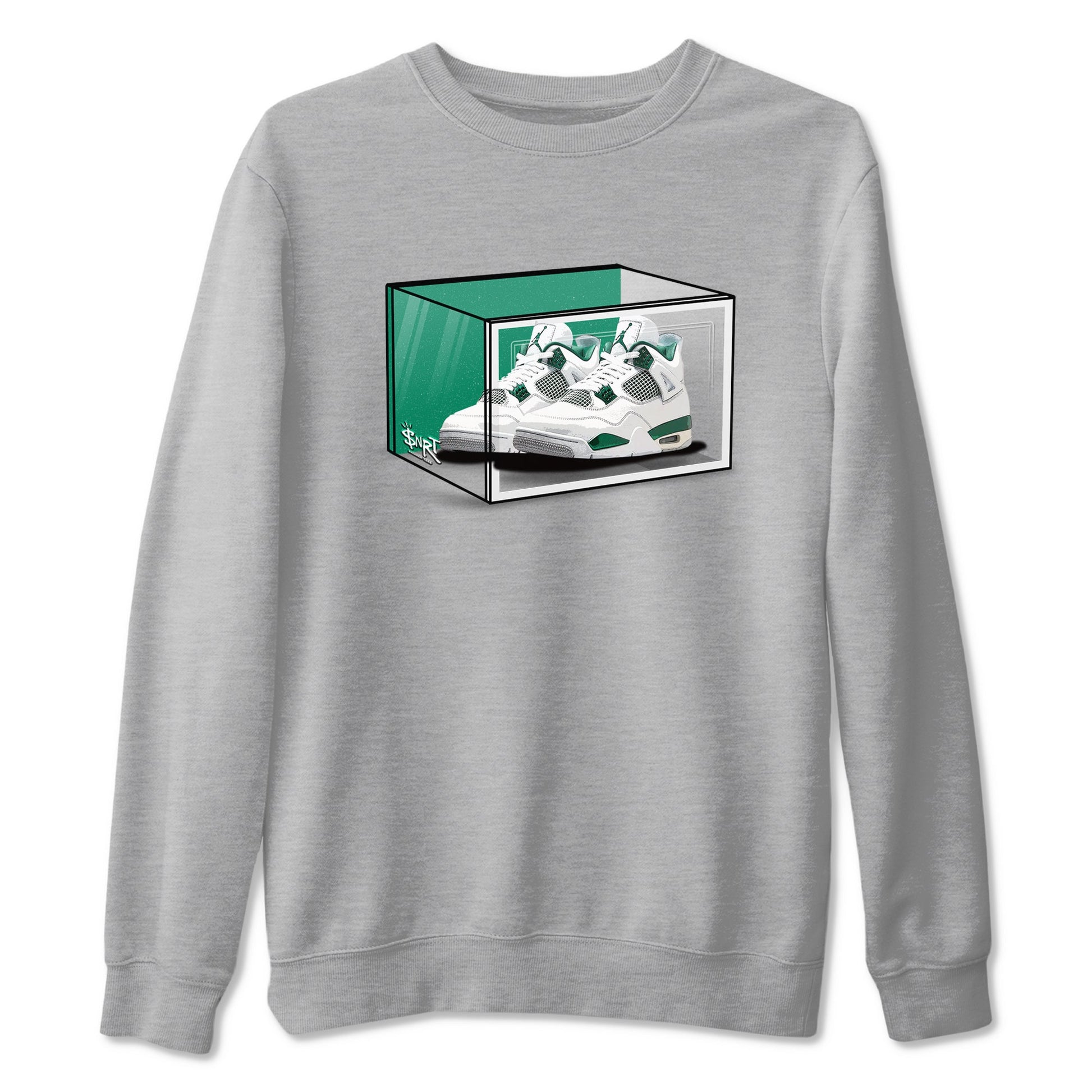 4s Oxidized Green shirts to match jordans Shoe Box sneaker match tees Air Jordan 4 Oxidized Green SNRT Sneaker Tees streetwear brand Heather Grey 2 unisex cotton tee