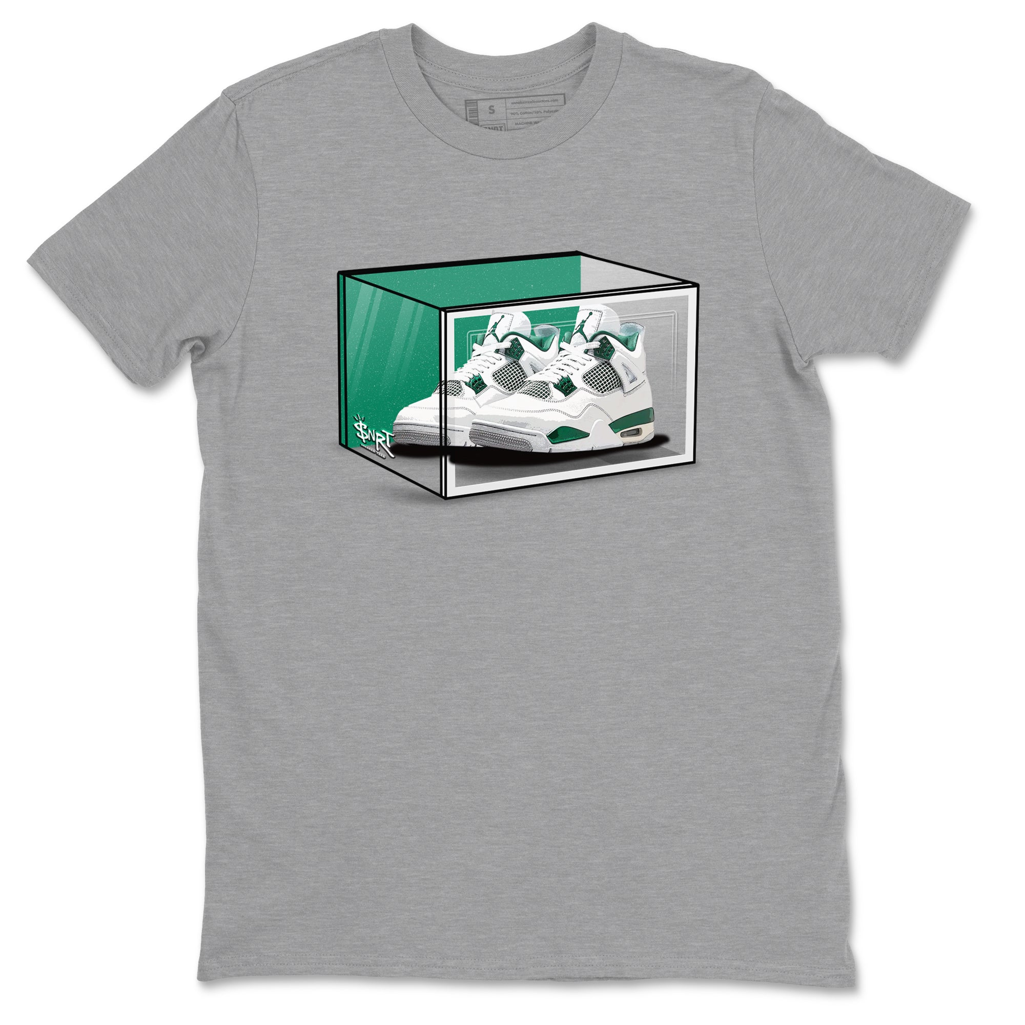 4s Oxidized Green shirts to match jordans Shoe Box sneaker match tees Air Jordan 4 Oxidized Green SNRT Sneaker Tees streetwear brand Heather Grey 2 unisex cotton tee