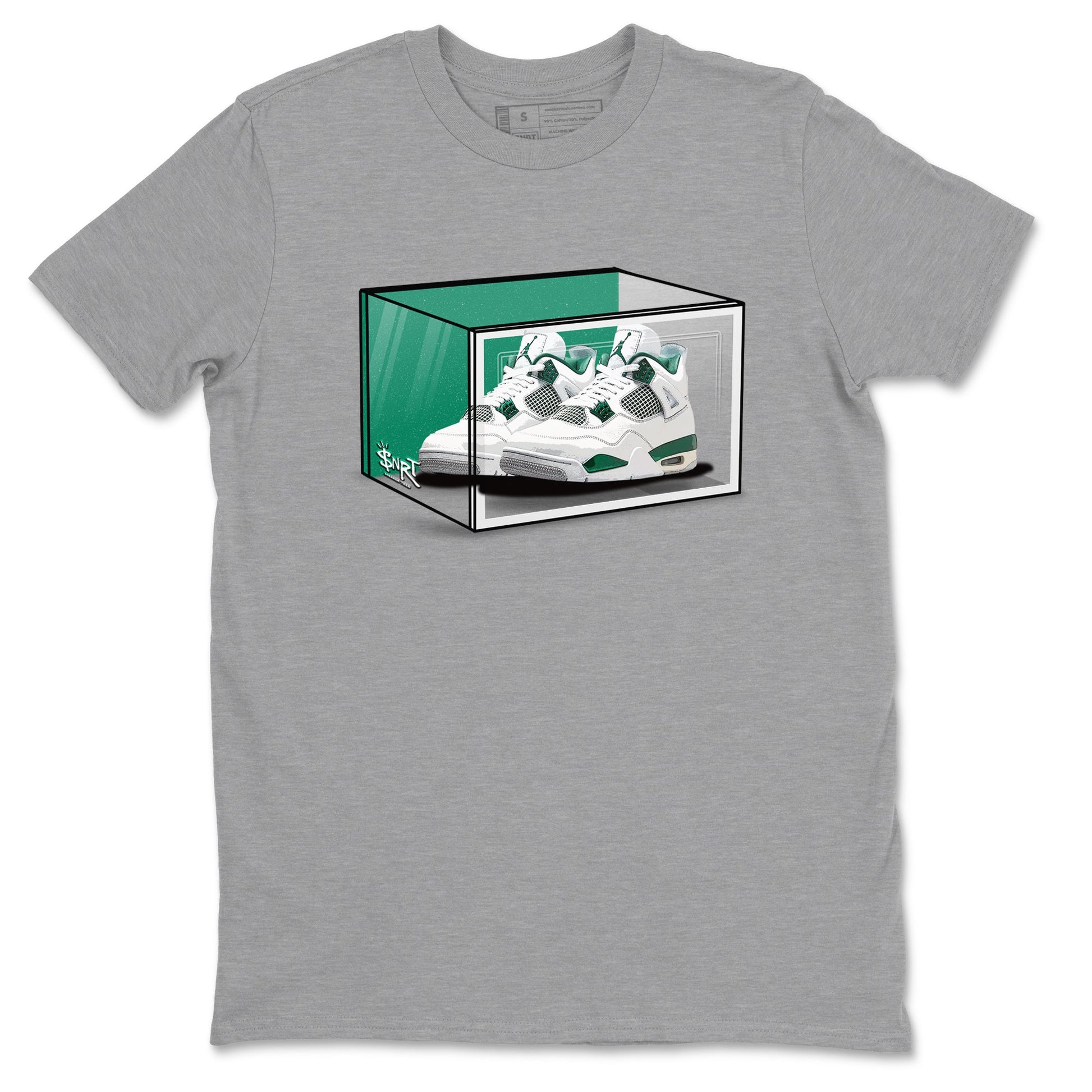 4s Oxidized Green shirts to match jordans Shoe Box sneaker match tees Air Jordan 4 Oxidized Green SNRT Sneaker Tees streetwear brand Heather Grey 2 unisex cotton tee
