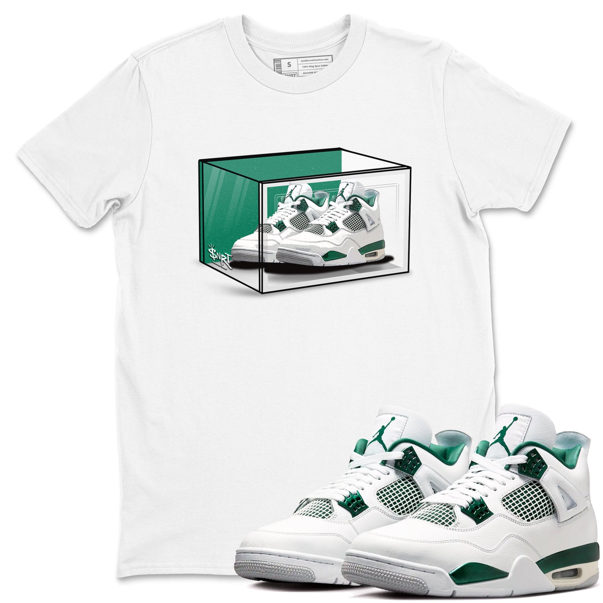 4s Oxidized Green shirts to match jordans Shoe Box sneaker match tees Air Jordan 4 Oxidized Green SNRT Sneaker Tees streetwear brand White 1 unisex cotton tee