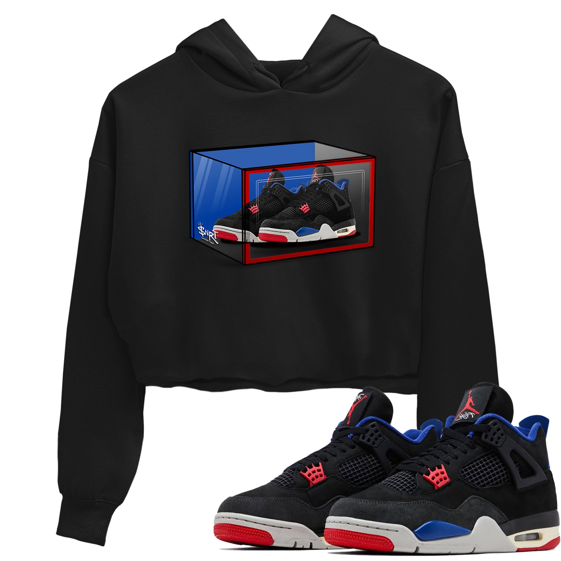 Sneaker match tees – Sneaker Tees To Match Jordan 4 Retro Rare Air Shoes – Shoe Box Crop T-Shirt Black 1