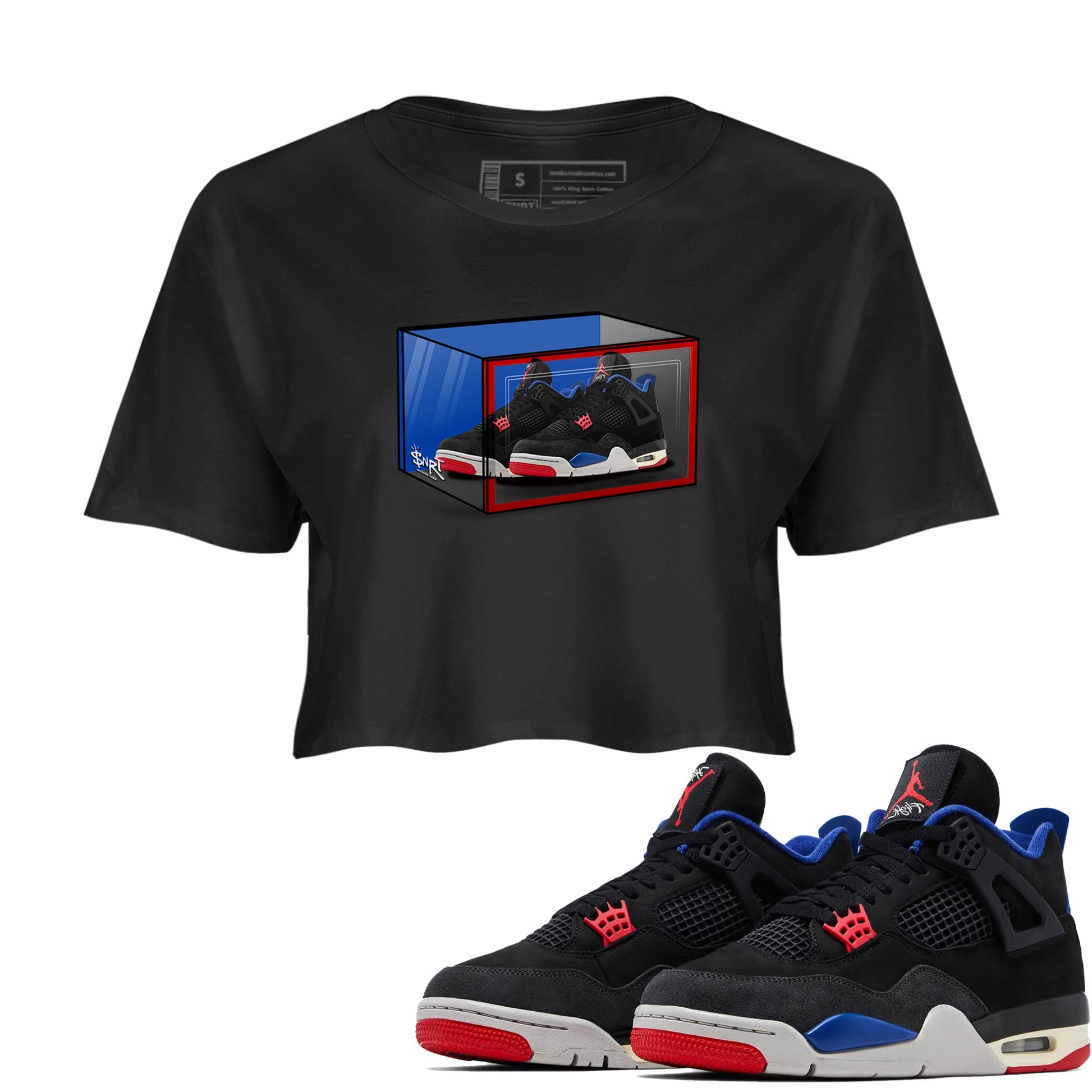 Sneaker match tees – Sneaker Tees To Match Jordan 4 Retro Rare Air Shoes – Shoe Box Crop T-Shirt Black 1