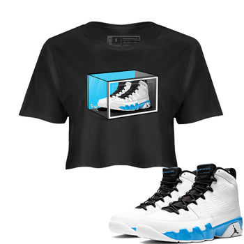 AJ9 Powder Blue shirt to match jordans Shoe Box sneaker tees Air Jordan 9 Retro Powder Blue SNRT Sneaker Release Tees Black 1 crop length shirt