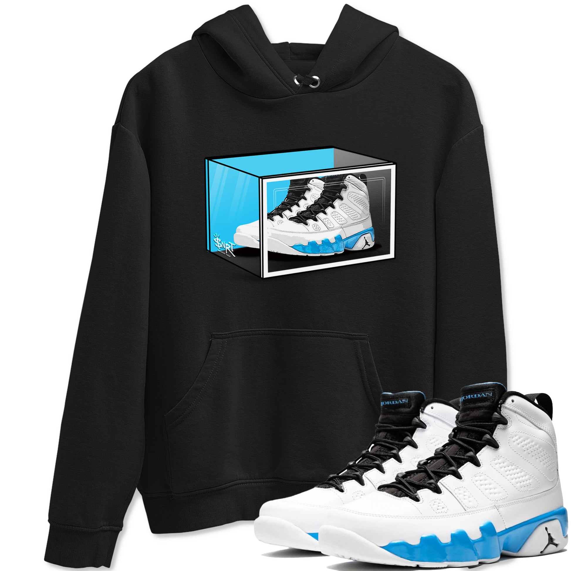 AJ9 Powder Blue shirt to match jordans Shoe Box sneaker tees Air Jordan 9 Retro Powder Blue SNRT Sneaker Release Tees unisex cotton Black 1 crew neck shirt