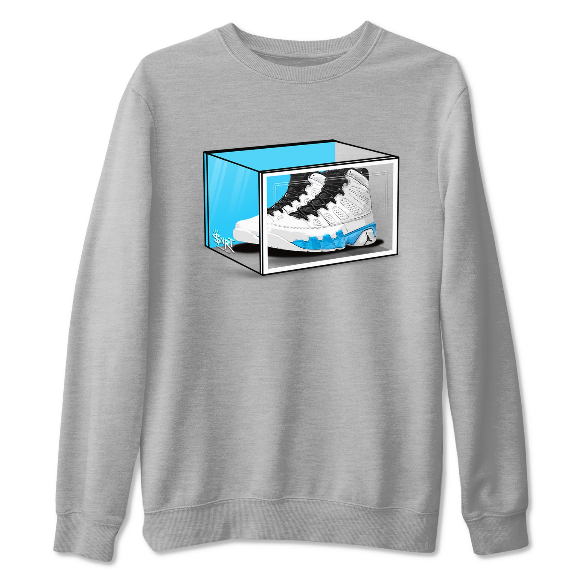 AJ9 Powder Blue shirt to match jordans Shoe Box sneaker tees Air Jordan 9 Retro Powder Blue SNRT Sneaker Release Tees unisex cotton Heather Grey 2 crew neck shirt