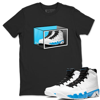 AJ9 Powder Blue shirt to match jordans Shoe Box sneaker tees Air Jordan 9 Retro Powder Blue SNRT Sneaker Release Tees unisex cotton Black 1 crew neck shirt