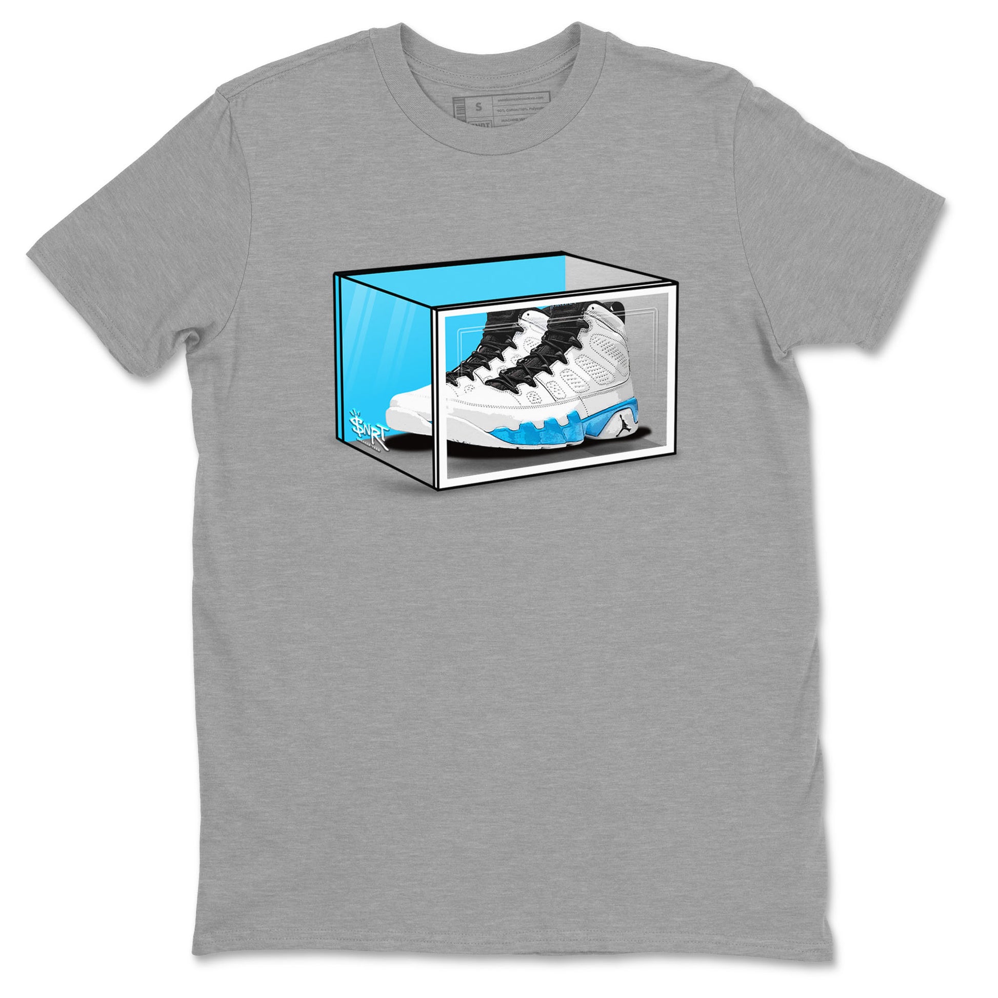 AJ9 Powder Blue shirt to match jordans Shoe Box sneaker tees Air Jordan 9 Retro Powder Blue SNRT Sneaker Release Tees unisex cotton Heather Grey 2 crew neck shirt