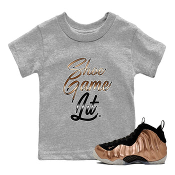 Foams One Metallic Copper shirts to match jordans Shoe Game Lit Shoe Lace sneaker match tees Air Foamposite One Metallic Copper match shoes to clothes SNRT Sneaker Tees Youth Baby Heather Grey 1 tee
