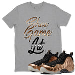 Foams One Metallic Copper shirts to match jordans Shoe Game Lit Shoe Lace sneaker match tees Air Foamposite One Metallic Copper match shoes to clothes SNRT Sneaker Tees unisex cotton Heather Grey 1 shirts